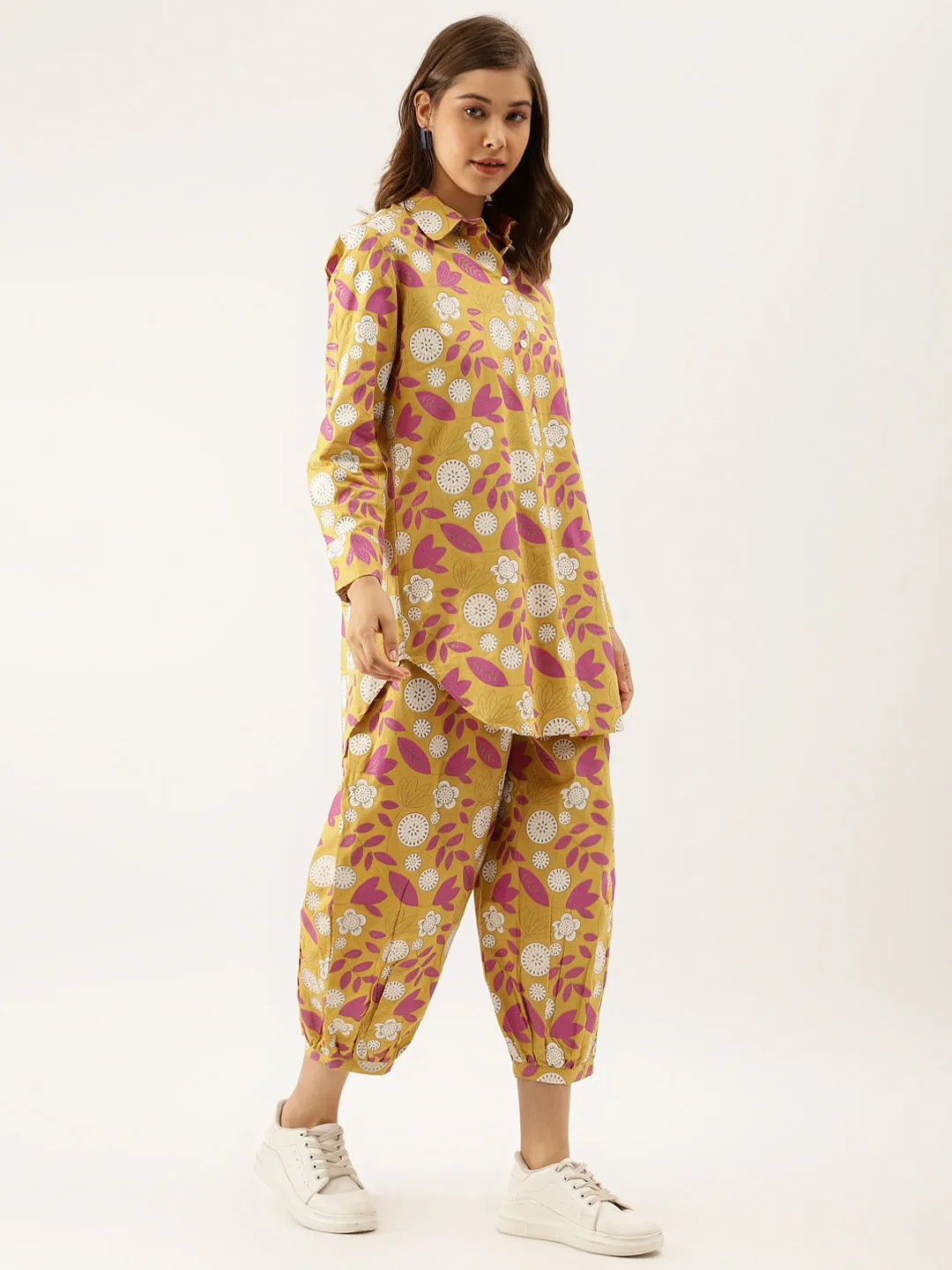 Divena Mustard Floral Print Cotton Co-ord Set