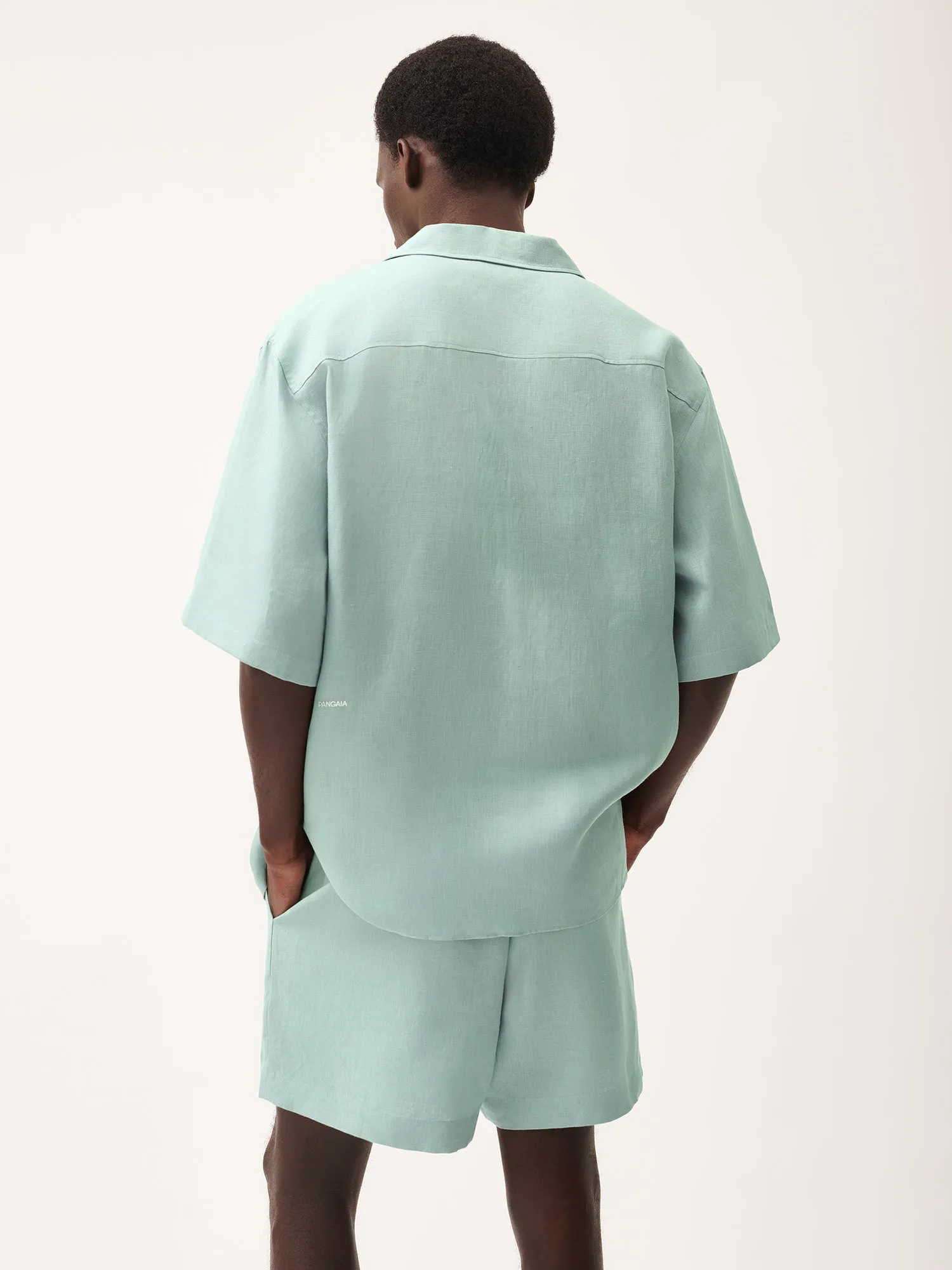 DNA Aloe Linen Camp Collar Shirt—eucalyptus blue