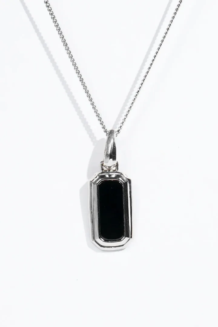 Dog Tag Stone Pendant - Silver