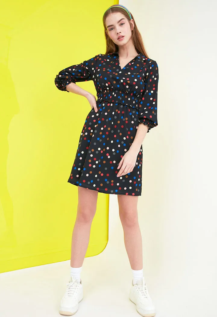 Elasticated Waist Polka Print Dress