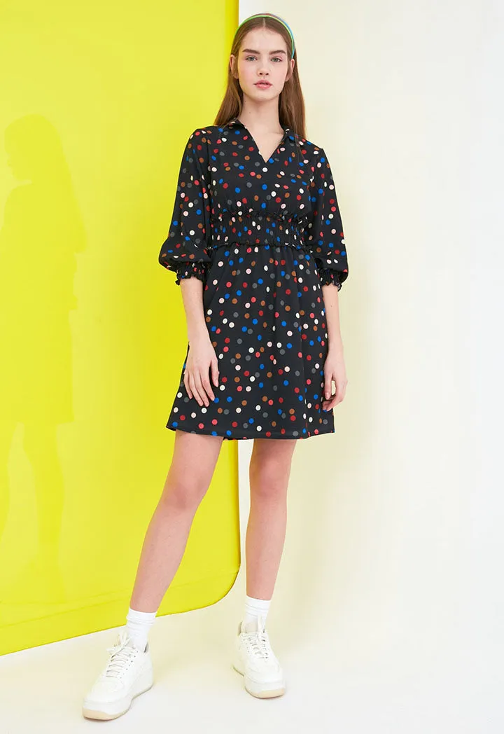 Elasticated Waist Polka Print Dress