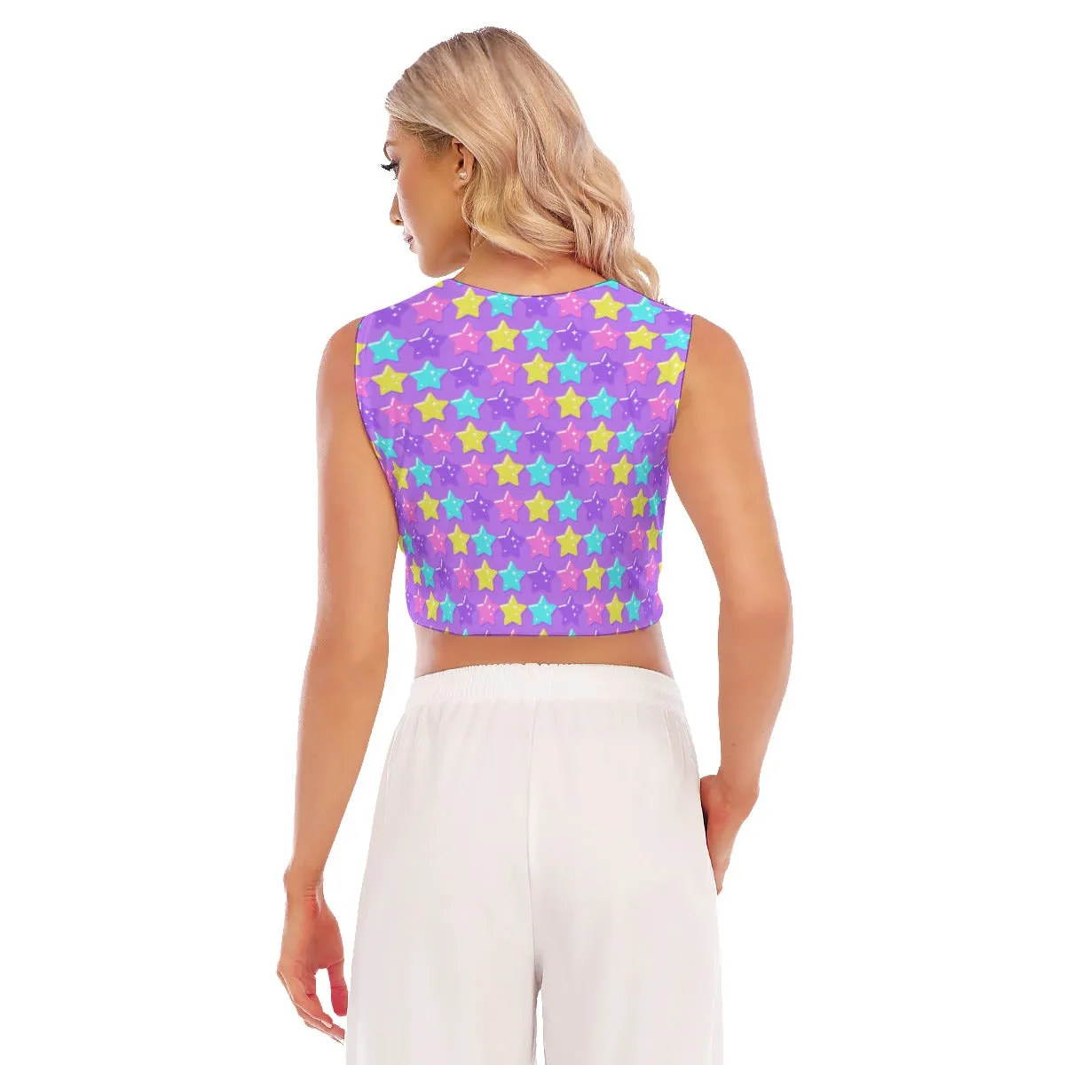 Electric Star Wave Purple Sleeveless Relaxed Fit Crop Top