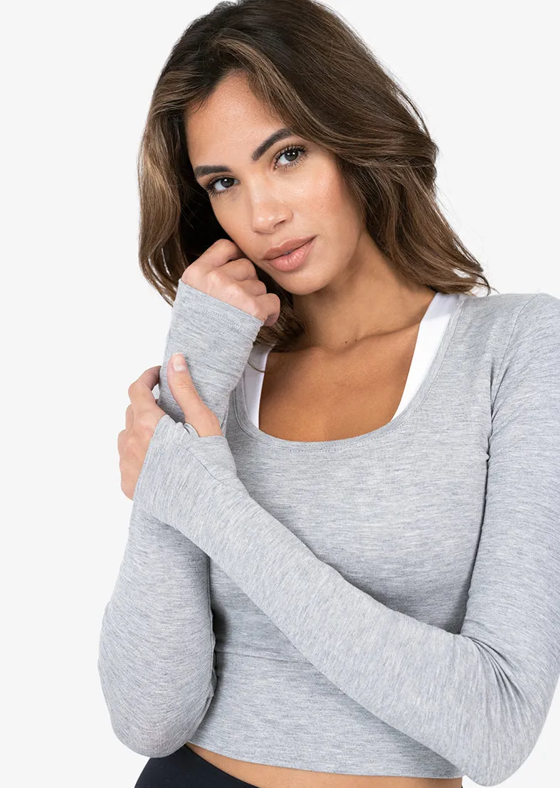 Elevate Aloe Cropped Long Sleeve Top Grey Marl