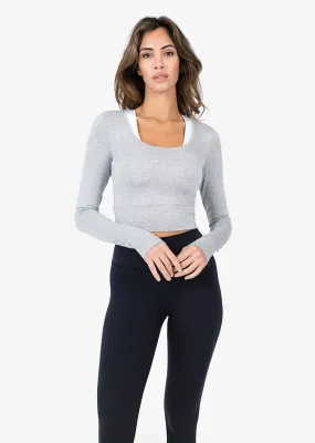 Elevate Aloe Cropped Long Sleeve Top Grey Marl