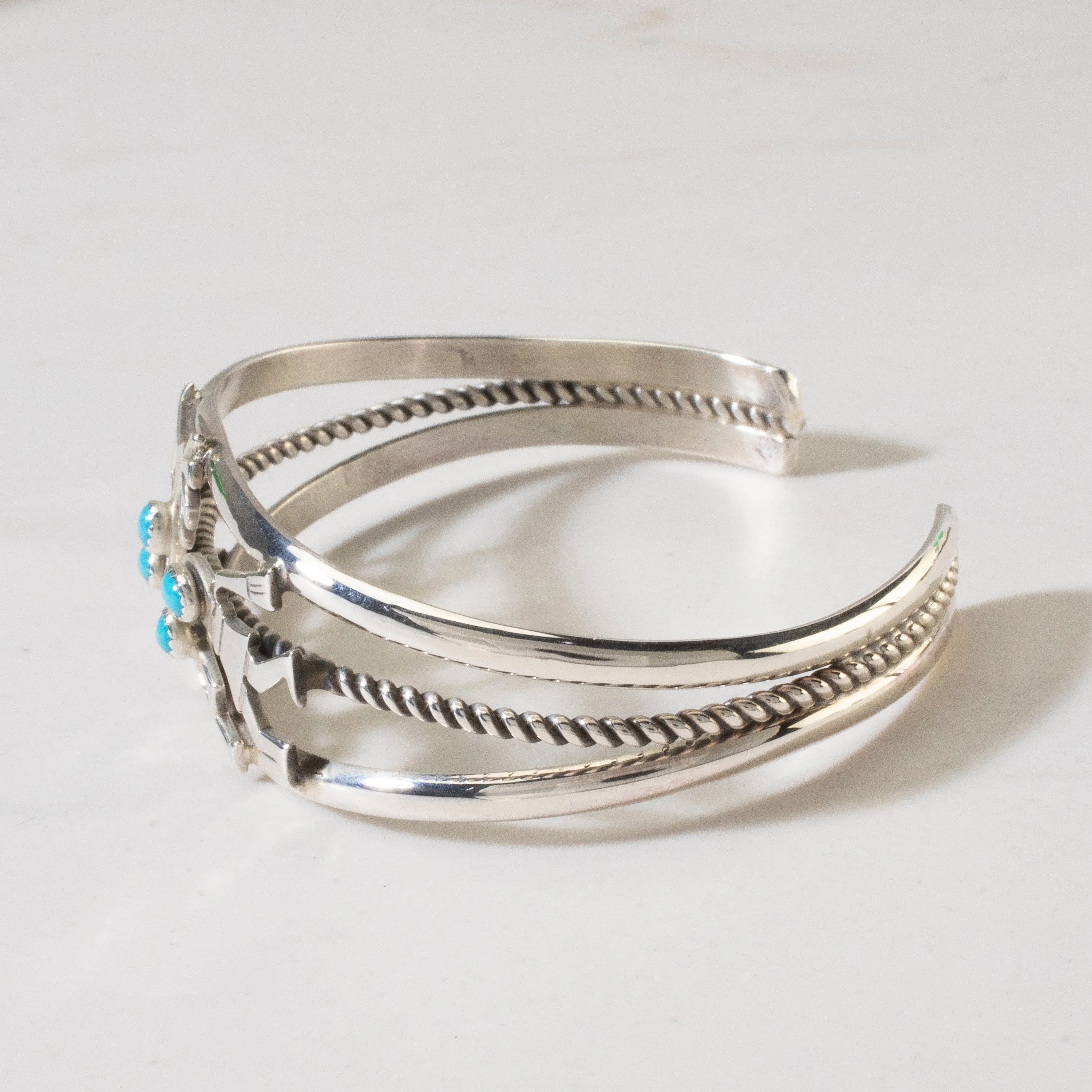 Ella Peter Sleeping Beauty Turquoise Navajo Kokopelli USA Native American Made 925 Sterling Silver Cuff