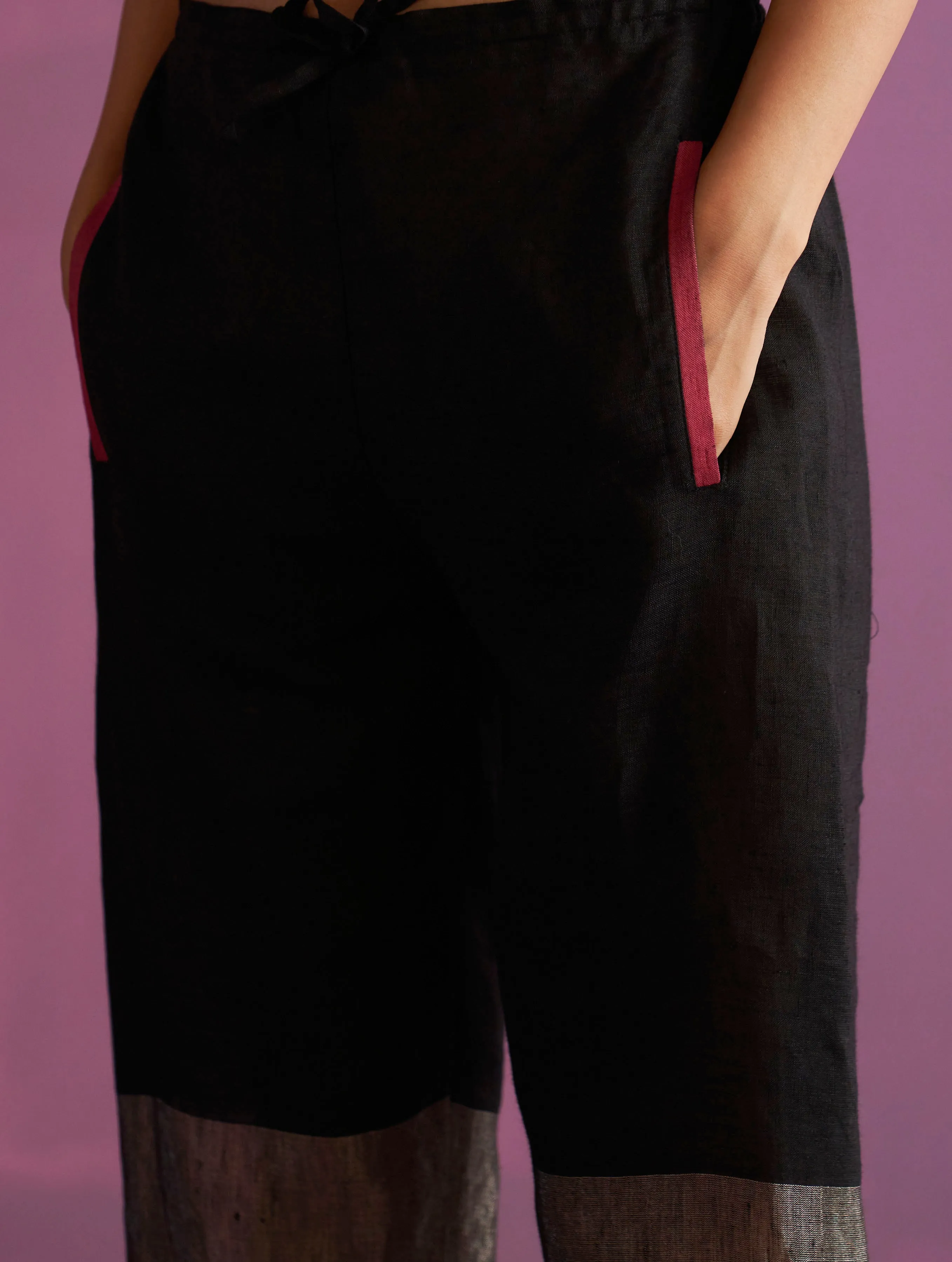 Essa Metallic Linen Pant - Black