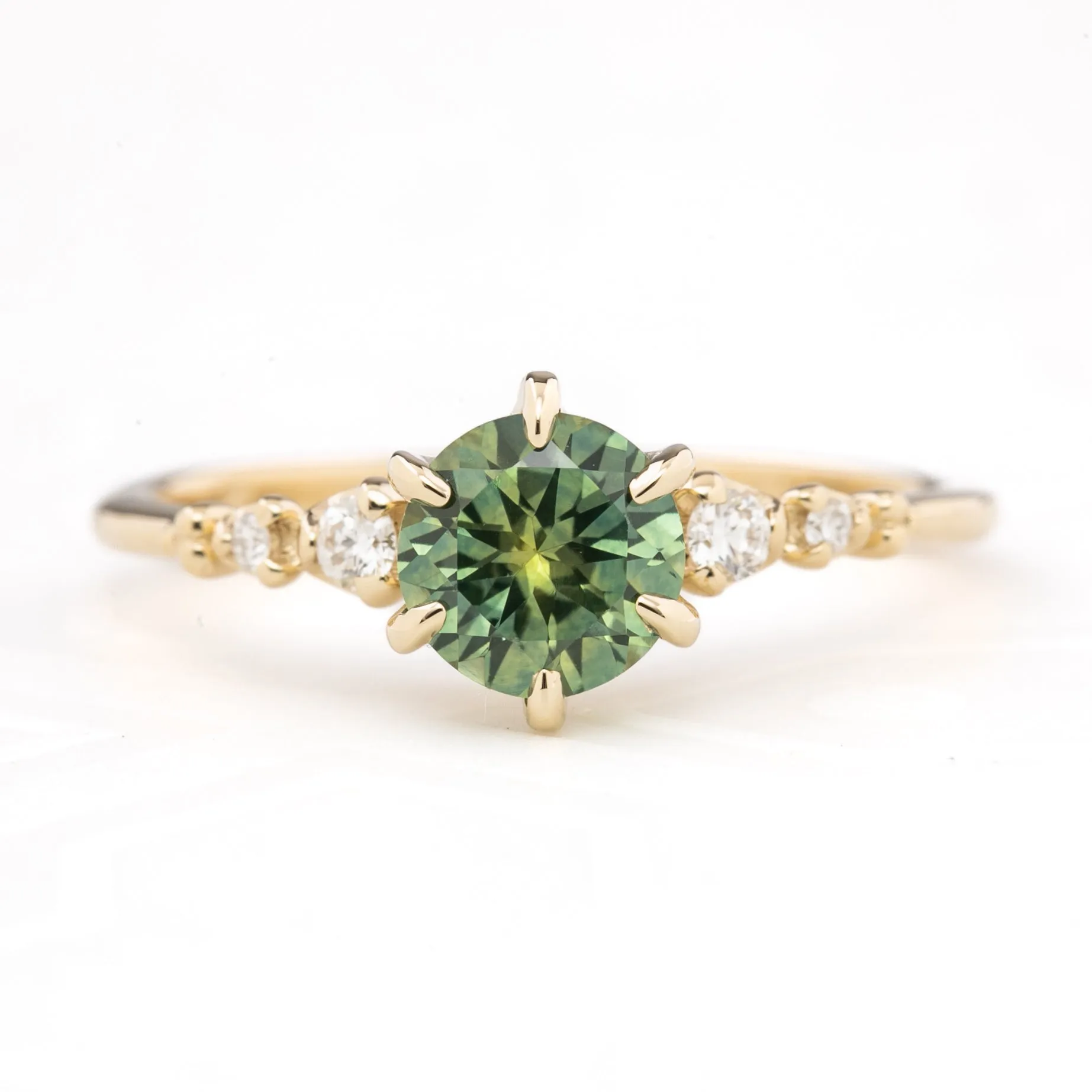 Estel Fleur Ring 1.10ct Parti Green Yellow Montana Sapphire, 14k Yellow Gold (One of a kind)