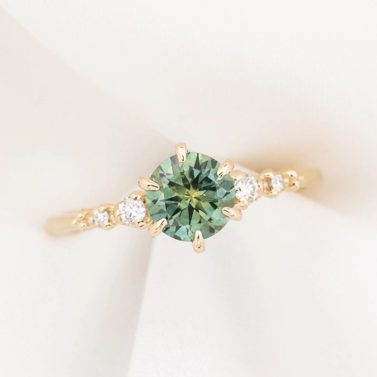 Estel Fleur Ring 1.10ct Parti Green Yellow Montana Sapphire, 14k Yellow Gold (One of a kind)