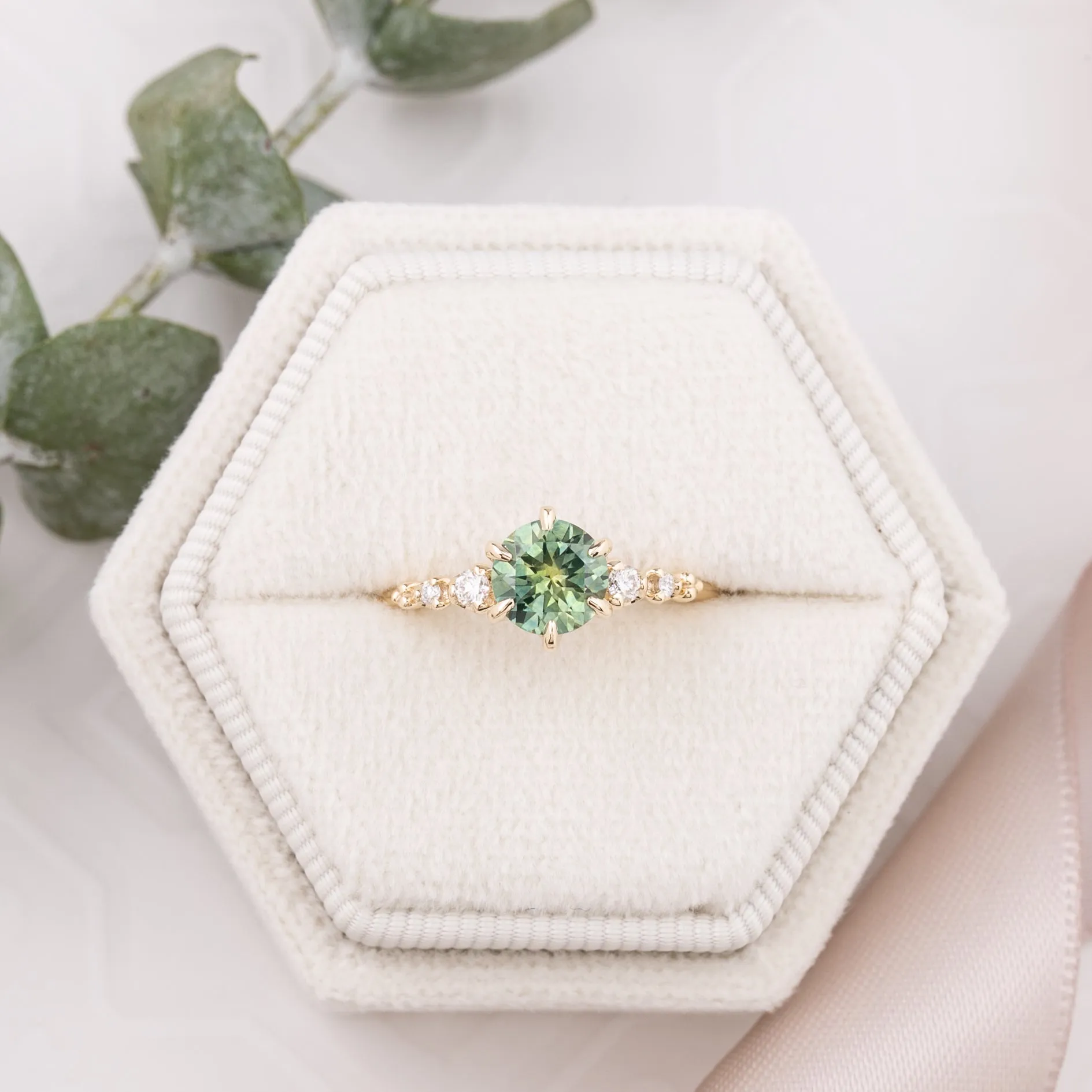 Estel Fleur Ring 1.10ct Parti Green Yellow Montana Sapphire, 14k Yellow Gold (One of a kind)