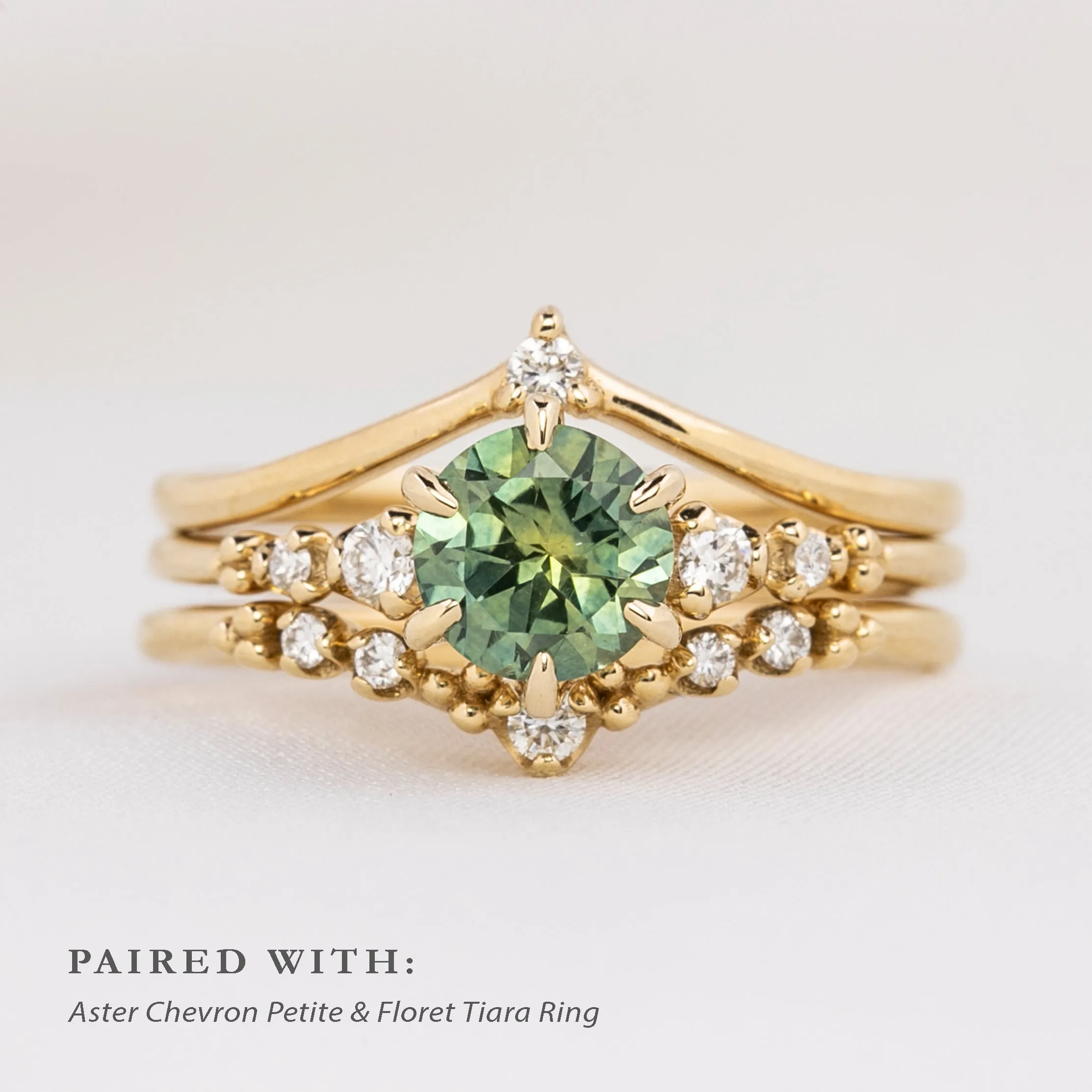 Estel Fleur Ring 1.10ct Parti Green Yellow Montana Sapphire, 14k Yellow Gold (One of a kind)