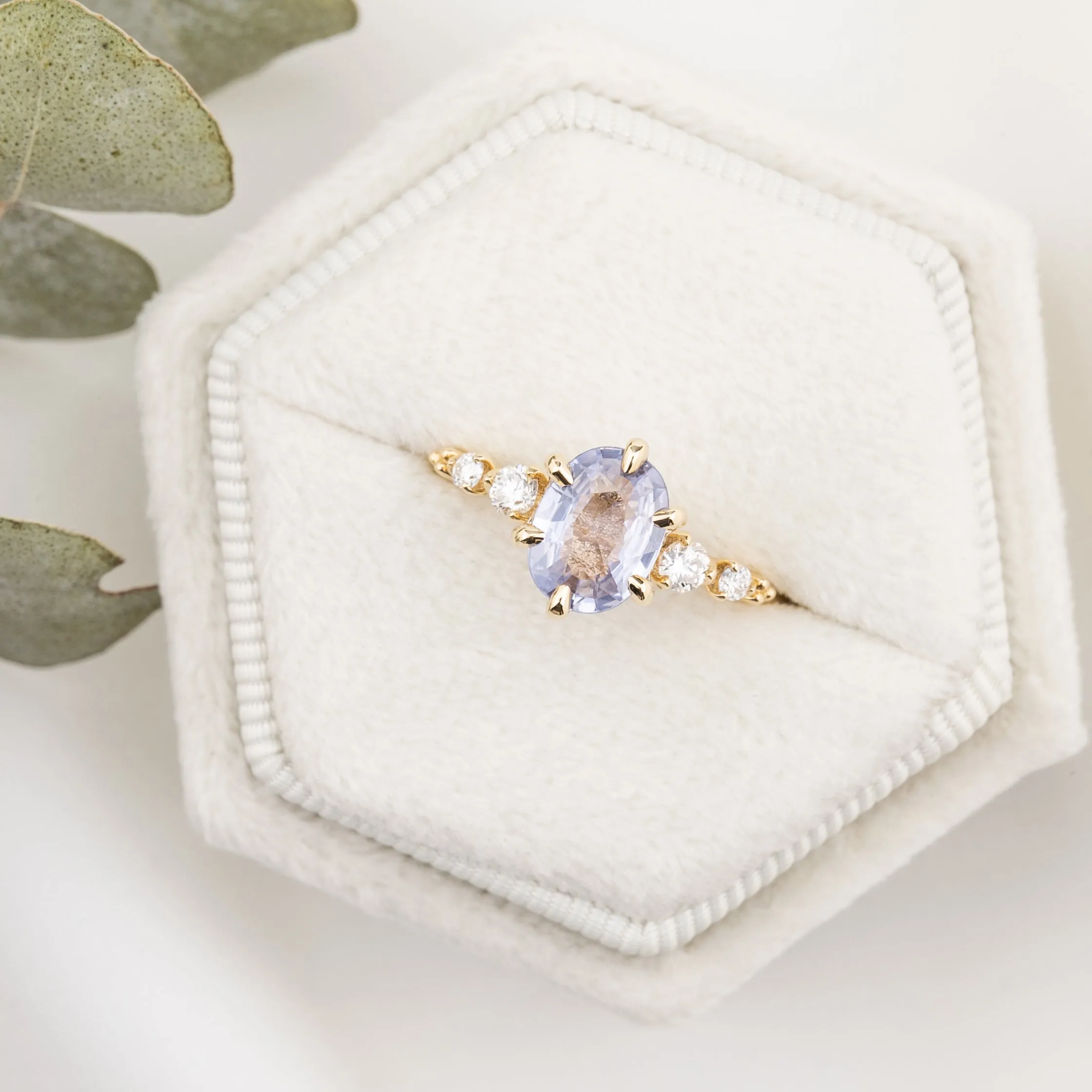 Estel Fleur Ring 1.36ct Lavender Blue Unheated Oval Sapphire, 14K Yellow Gold (One of a kind)