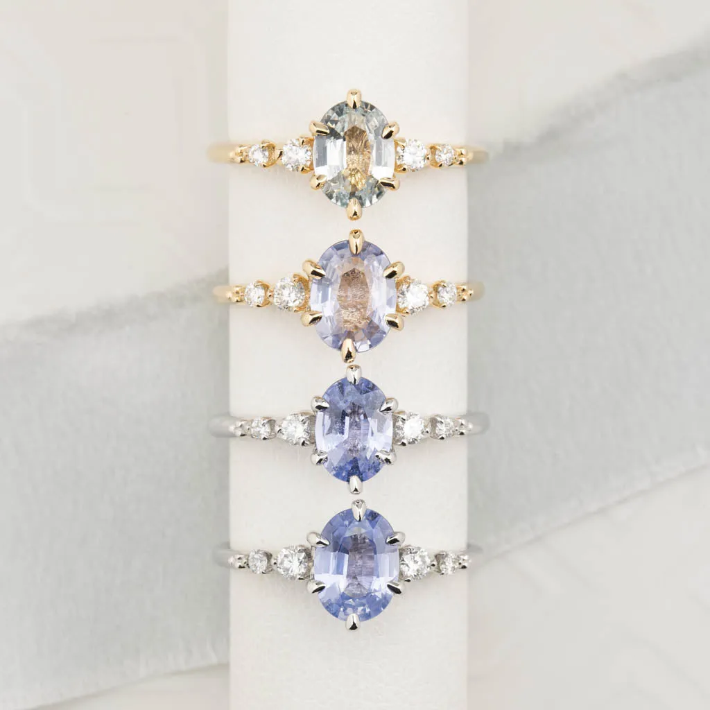 Estel Fleur Ring 1.36ct Lavender Blue Unheated Oval Sapphire, 14K Yellow Gold (One of a kind)