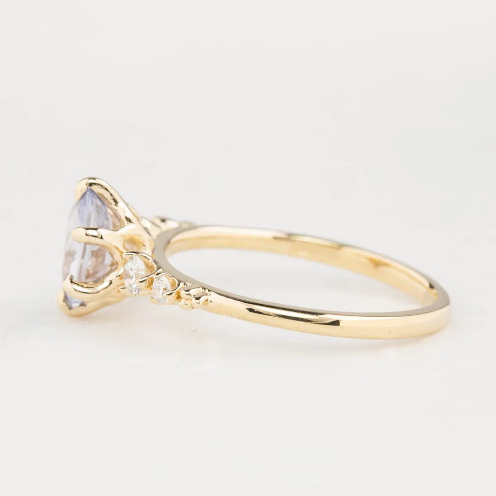 Estel Fleur Ring 1.36ct Lavender Blue Unheated Oval Sapphire, 14K Yellow Gold (One of a kind)