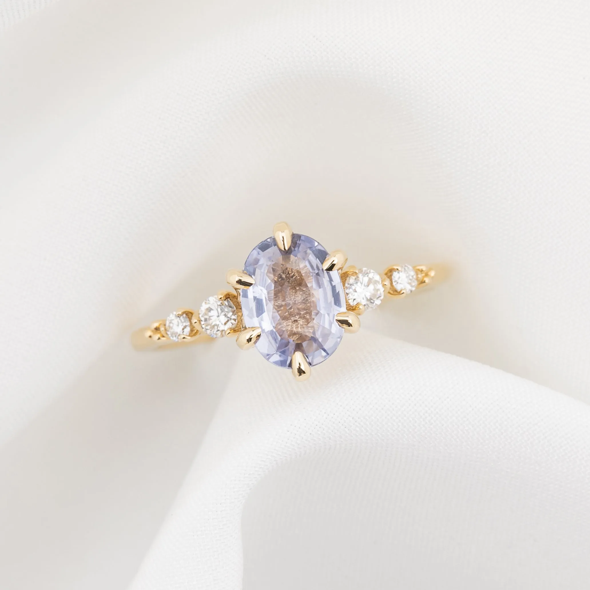 Estel Fleur Ring 1.36ct Lavender Blue Unheated Oval Sapphire, 14K Yellow Gold (One of a kind)