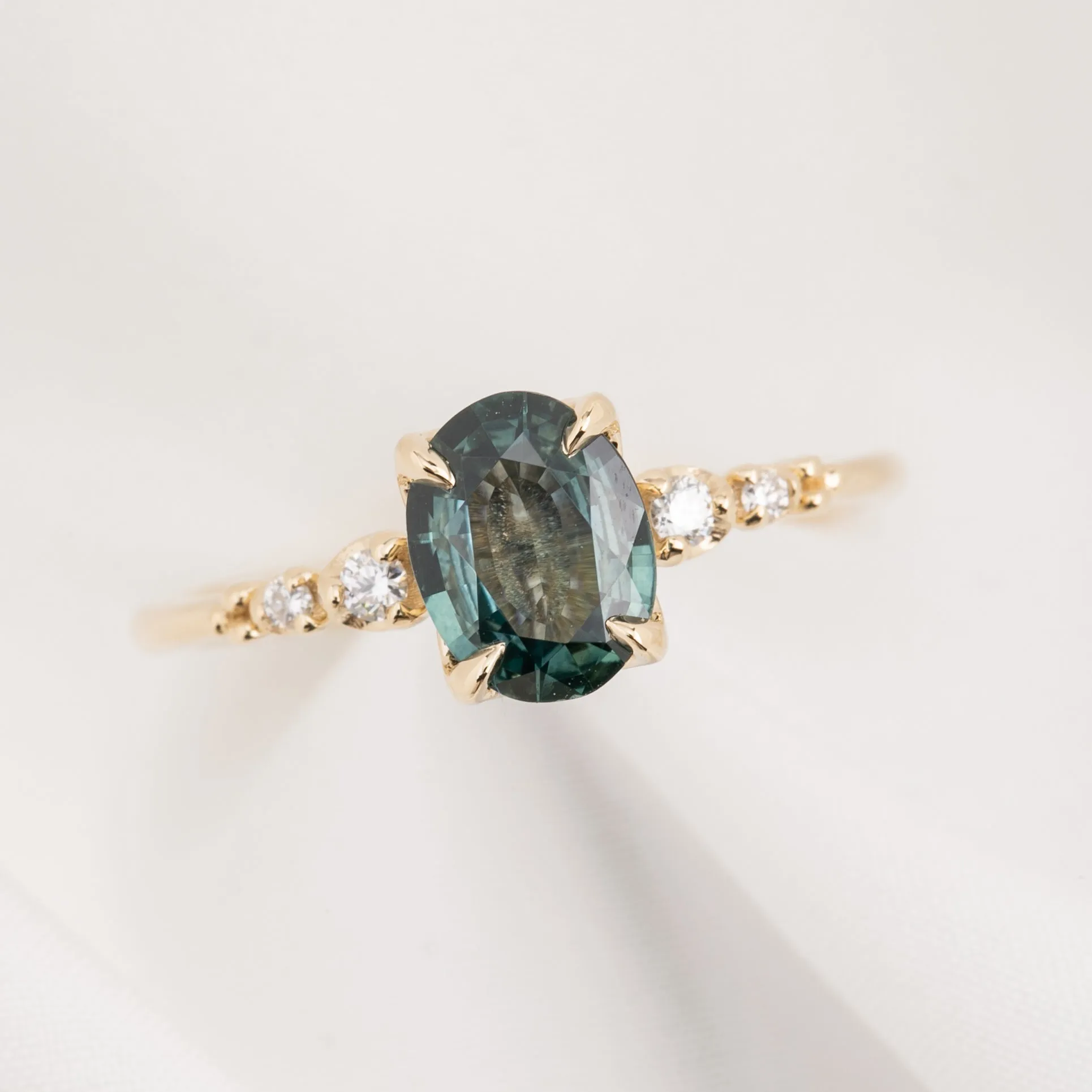 Estel Luxe Ring 1.09ct Blue Green Montana Sapphire, 14k Yellow Gold (One of a kind)