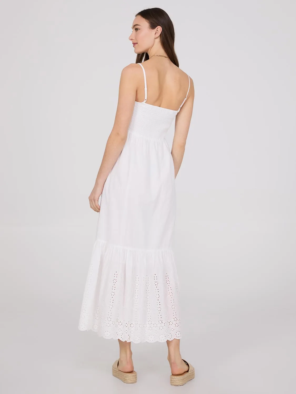 Eyelet Tiered Spaghetti Strap Maxi Dress