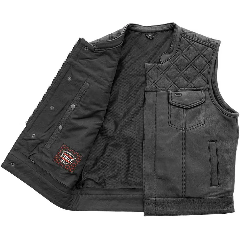 First Mfg Mens Upside Diamond Quilt Cropped Leather Vest