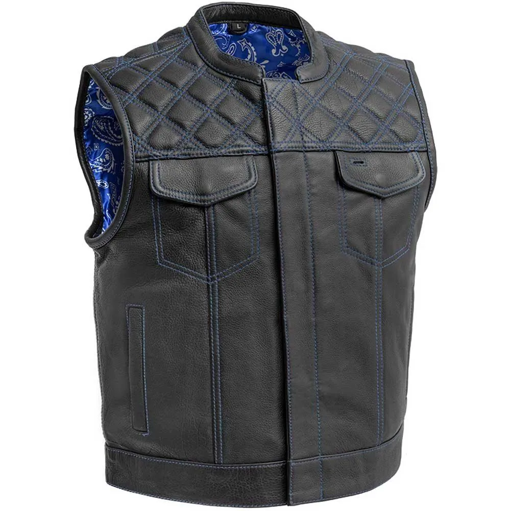 First Mfg Mens Upside Diamond Quilt Cropped Leather Vest