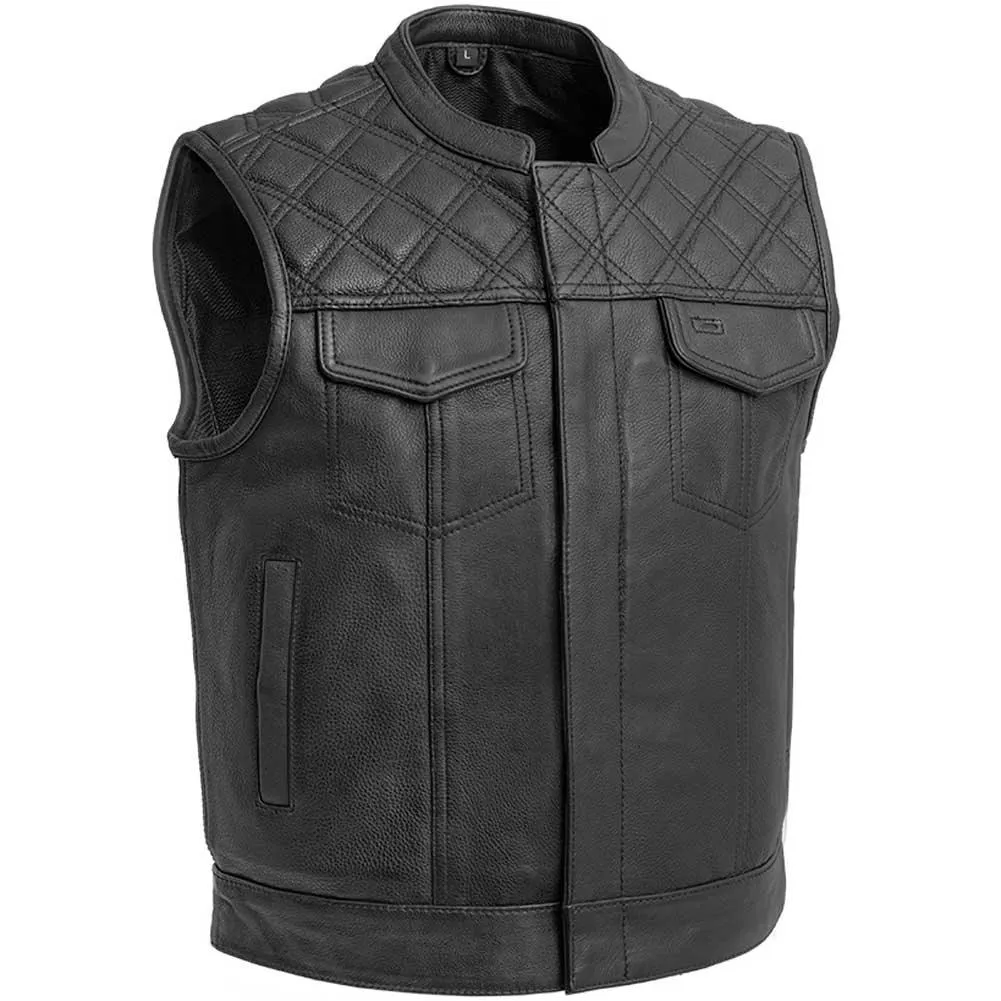 First Mfg Mens Upside Diamond Quilt Cropped Leather Vest