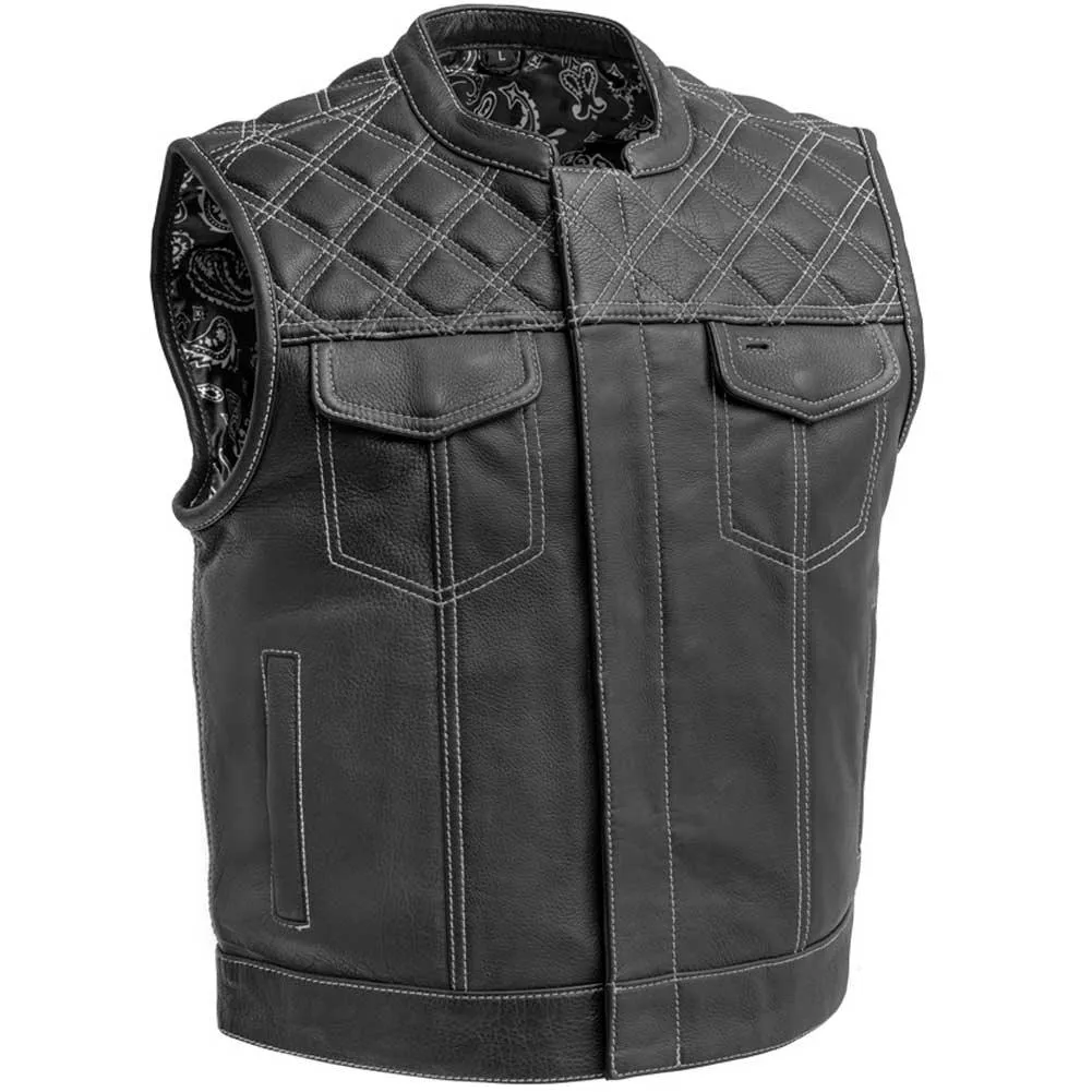 First Mfg Mens Upside Diamond Quilt Cropped Leather Vest