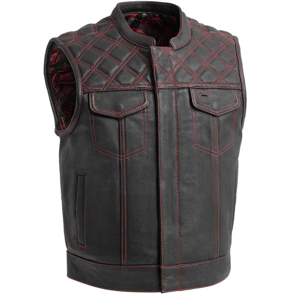 First Mfg Mens Upside Diamond Quilt Cropped Leather Vest