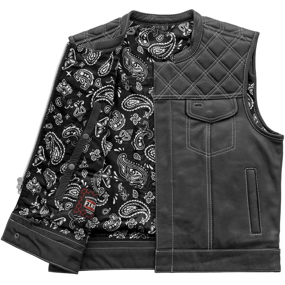 First Mfg Mens Upside Diamond Quilt Cropped Leather Vest