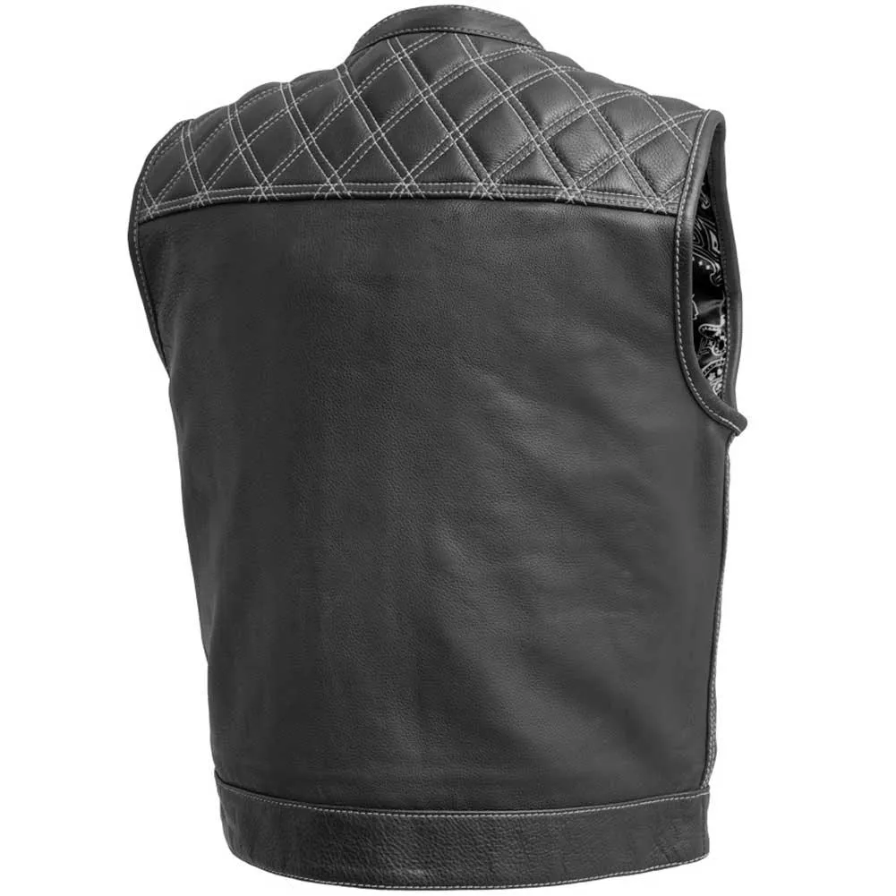 First Mfg Mens Upside Diamond Quilt Cropped Leather Vest