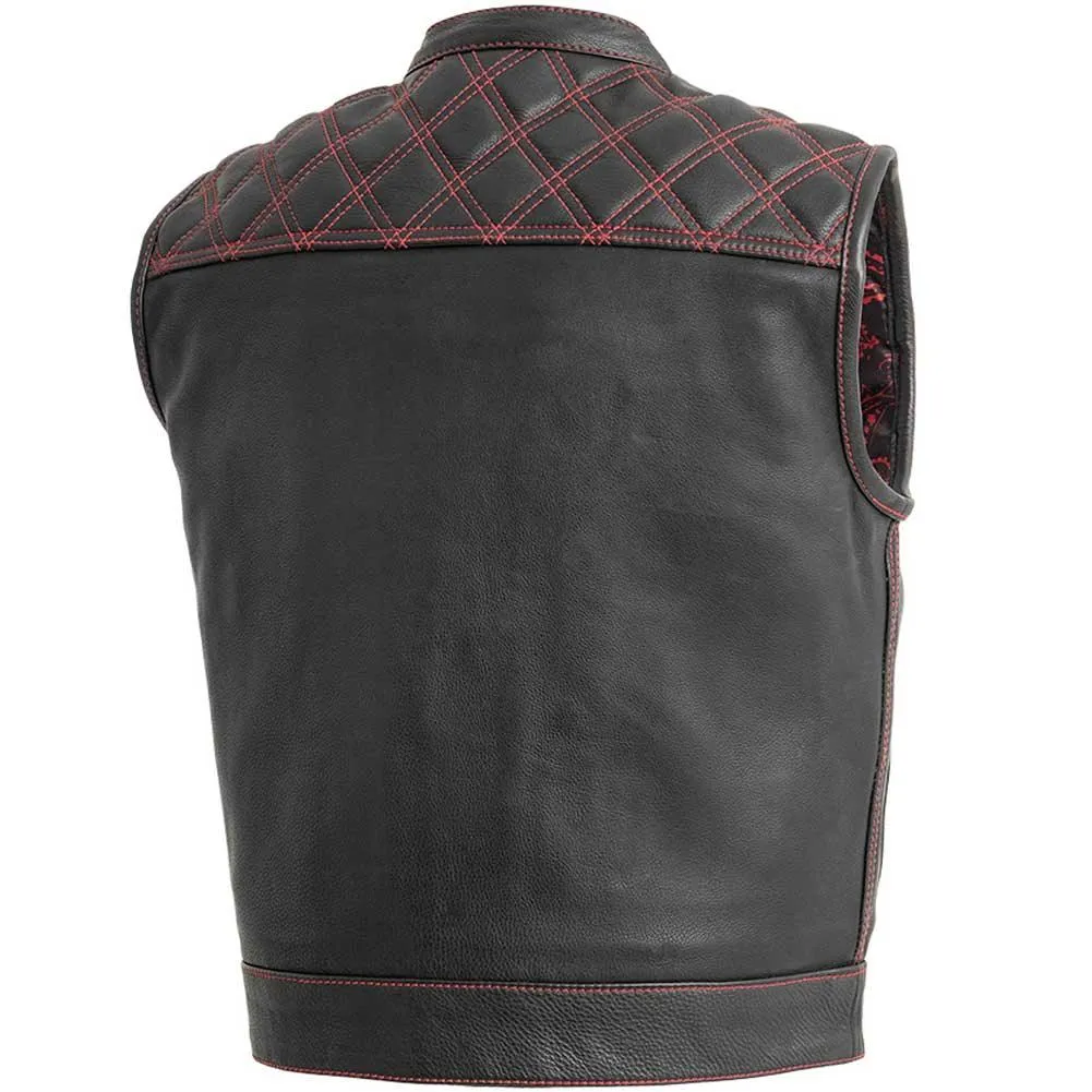 First Mfg Mens Upside Diamond Quilt Cropped Leather Vest