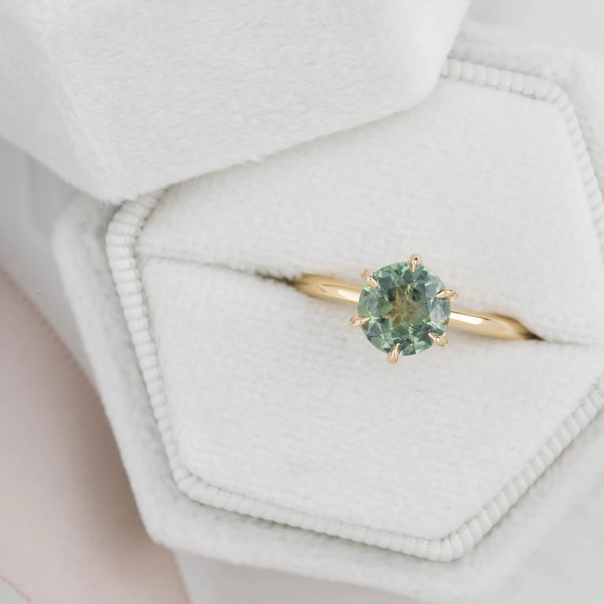 Floryn Ring 1.46ct Light Green Round Montana Sapphire, 14K Yellow Gold (One of a kind)