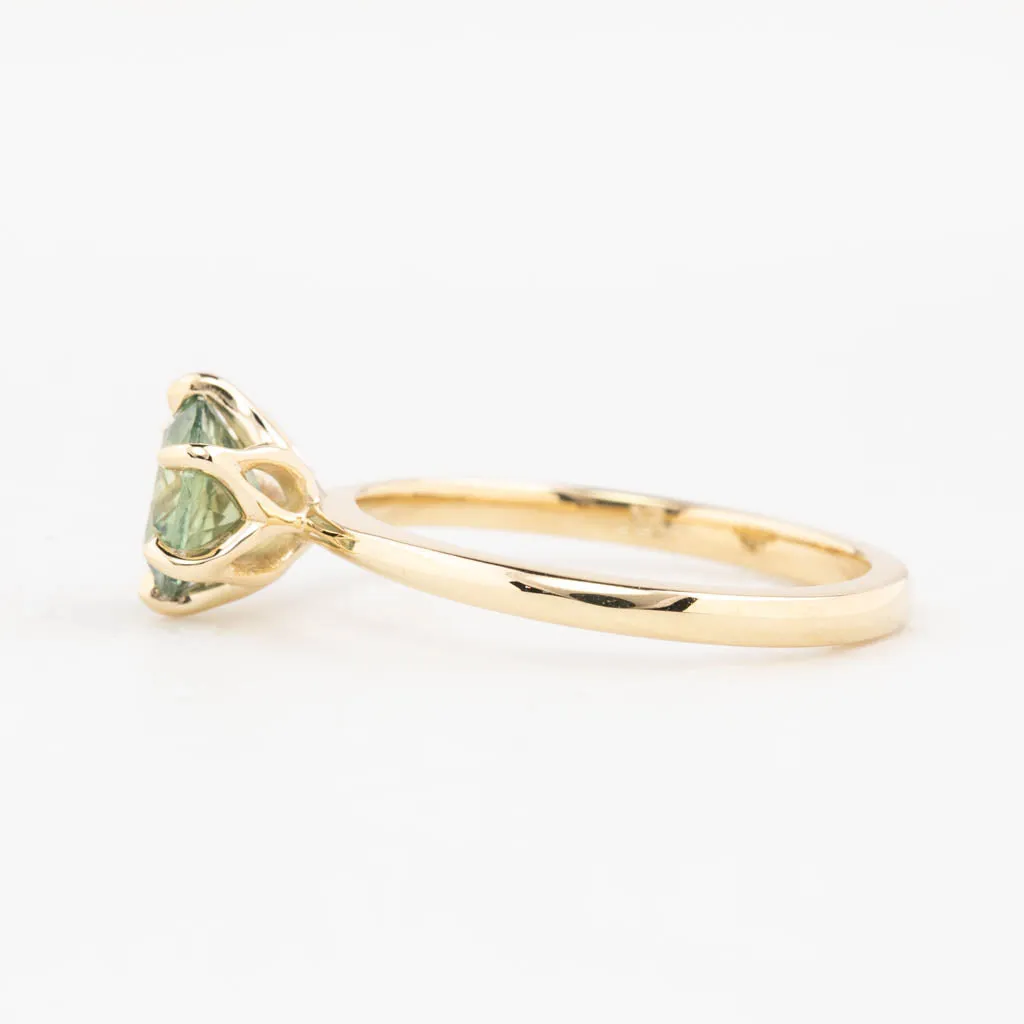 Floryn Ring 1.46ct Light Green Round Montana Sapphire, 14K Yellow Gold (One of a kind)