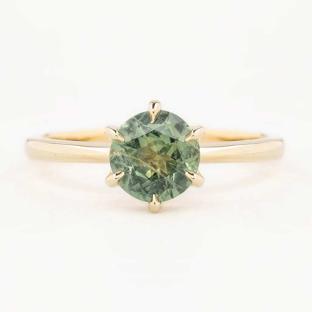 Floryn Ring 1.46ct Light Green Round Montana Sapphire, 14K Yellow Gold (One of a kind)