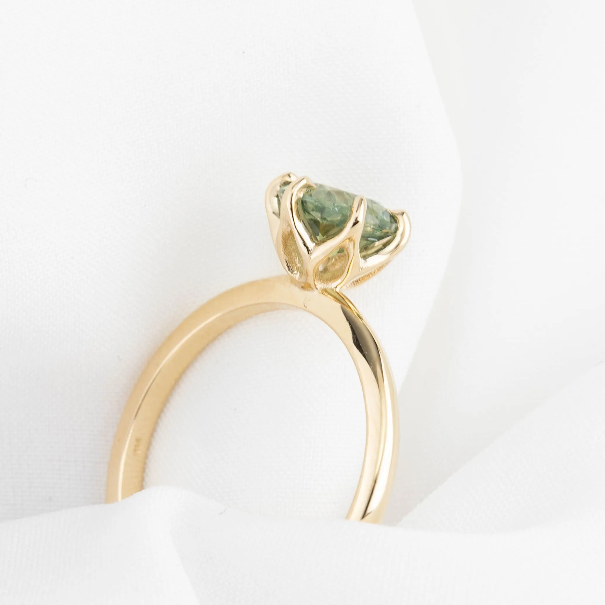 Floryn Ring 1.46ct Light Green Round Montana Sapphire, 14K Yellow Gold (One of a kind)