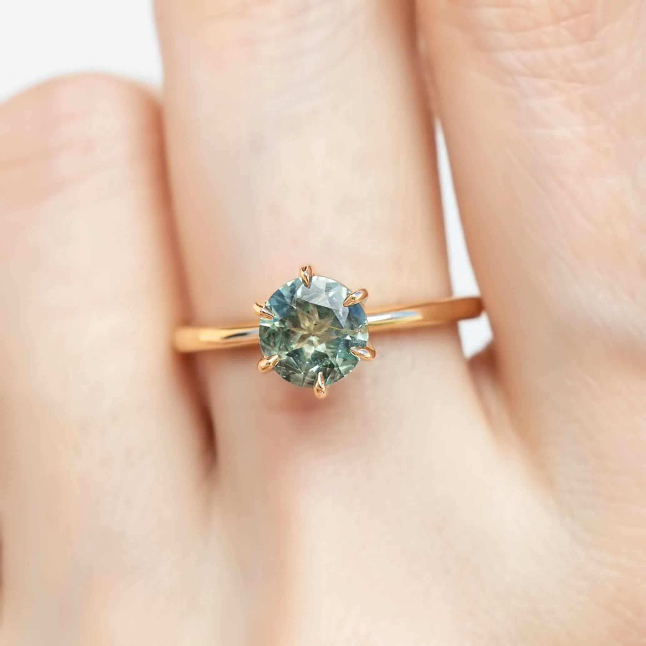 Floryn Ring 1.46ct Light Green Round Montana Sapphire, 14K Yellow Gold (One of a kind)