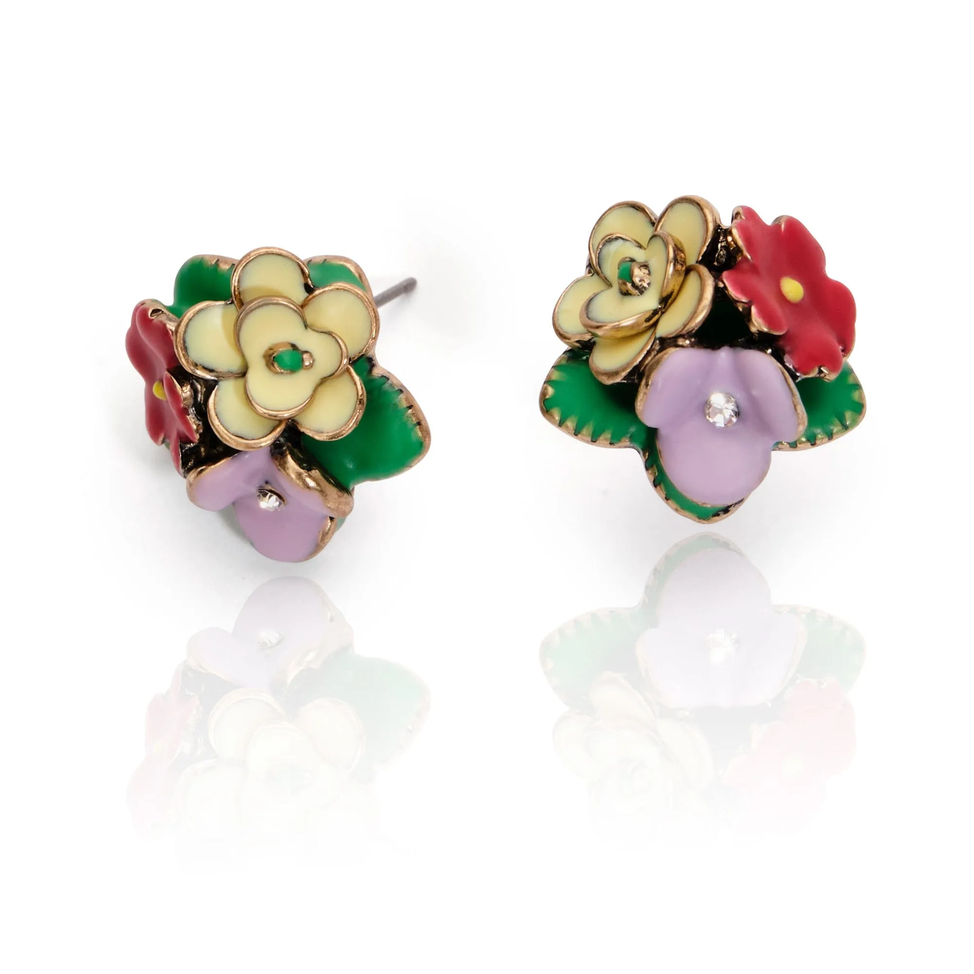 Flower Stud Earrings: Frida Kahlo Inspired Enamel Flower & Crystal Studs