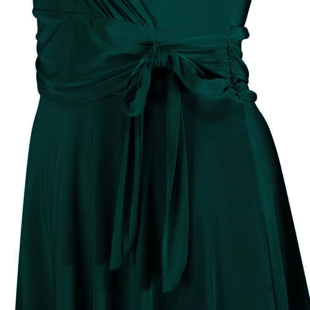 Forest Green Cap Sleeve Crossover V Neck Wrap Top Swing Dress