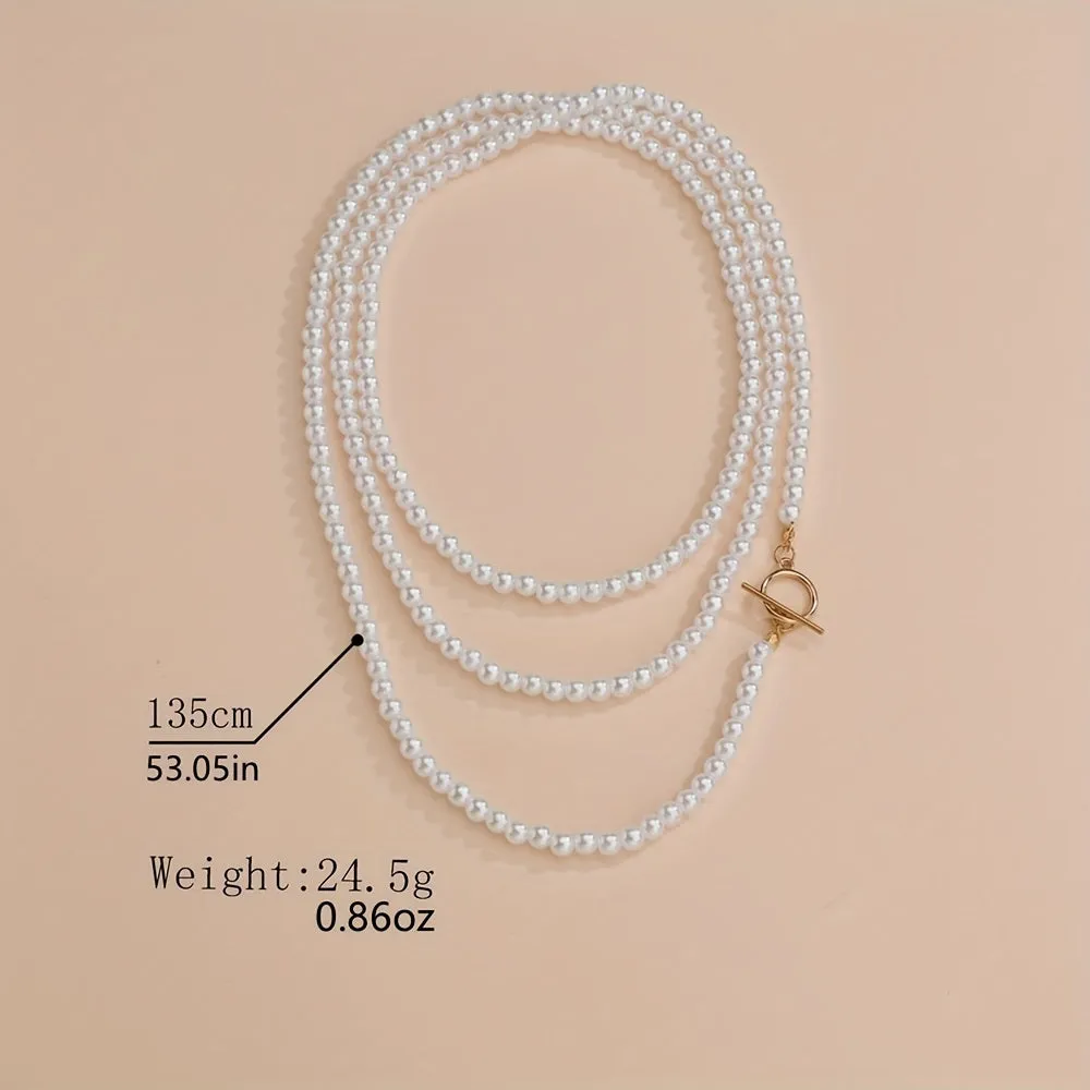 French Vintage Multilayer Stacking Wrap Faux Pearl Necklace For Women Girls Gift