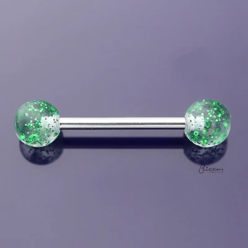 Glitters Acrylic Ball Tongue Barbell - Green