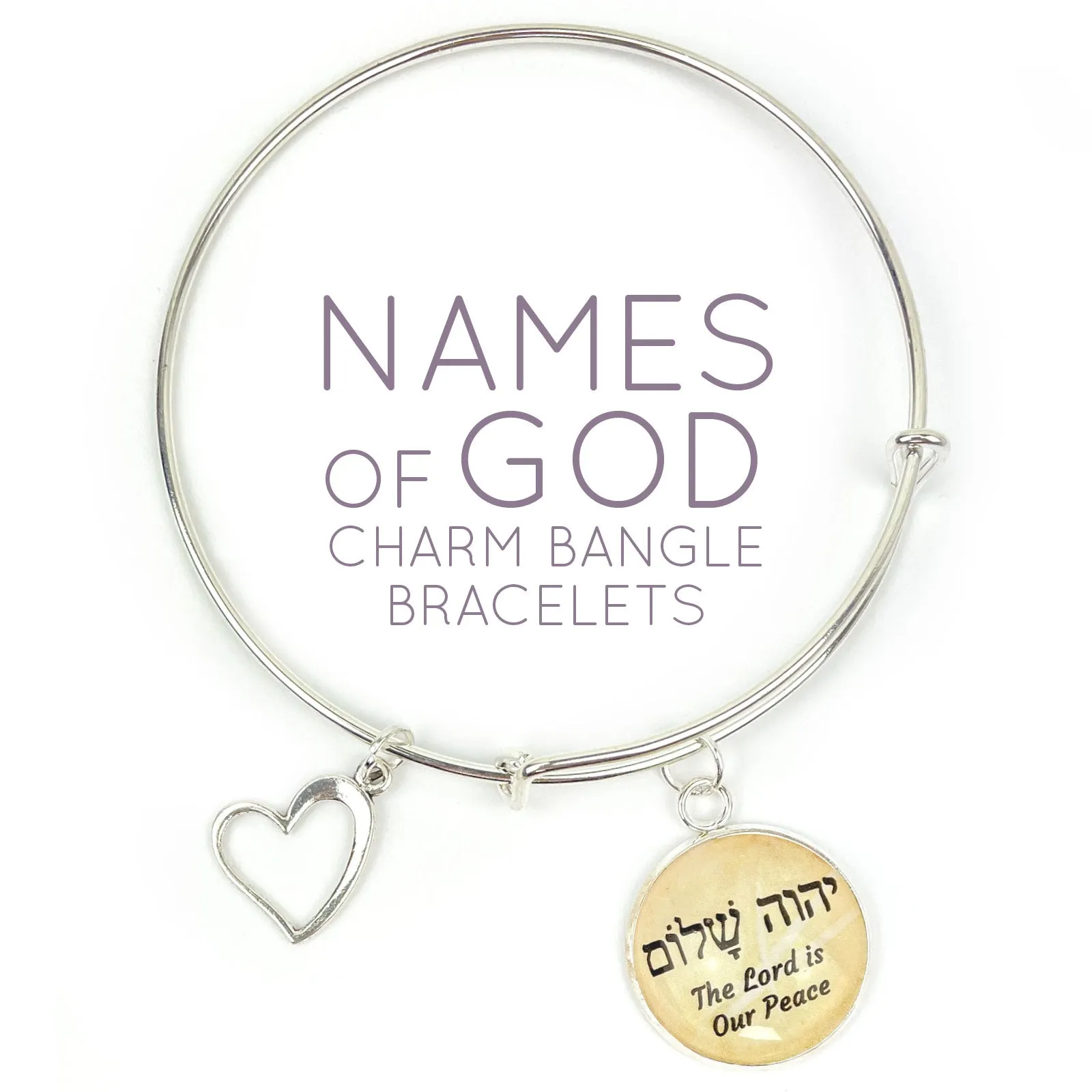 God Almighty – El Shaddai – Hebrew Names of God Charm Bangle Bracelet, Silver