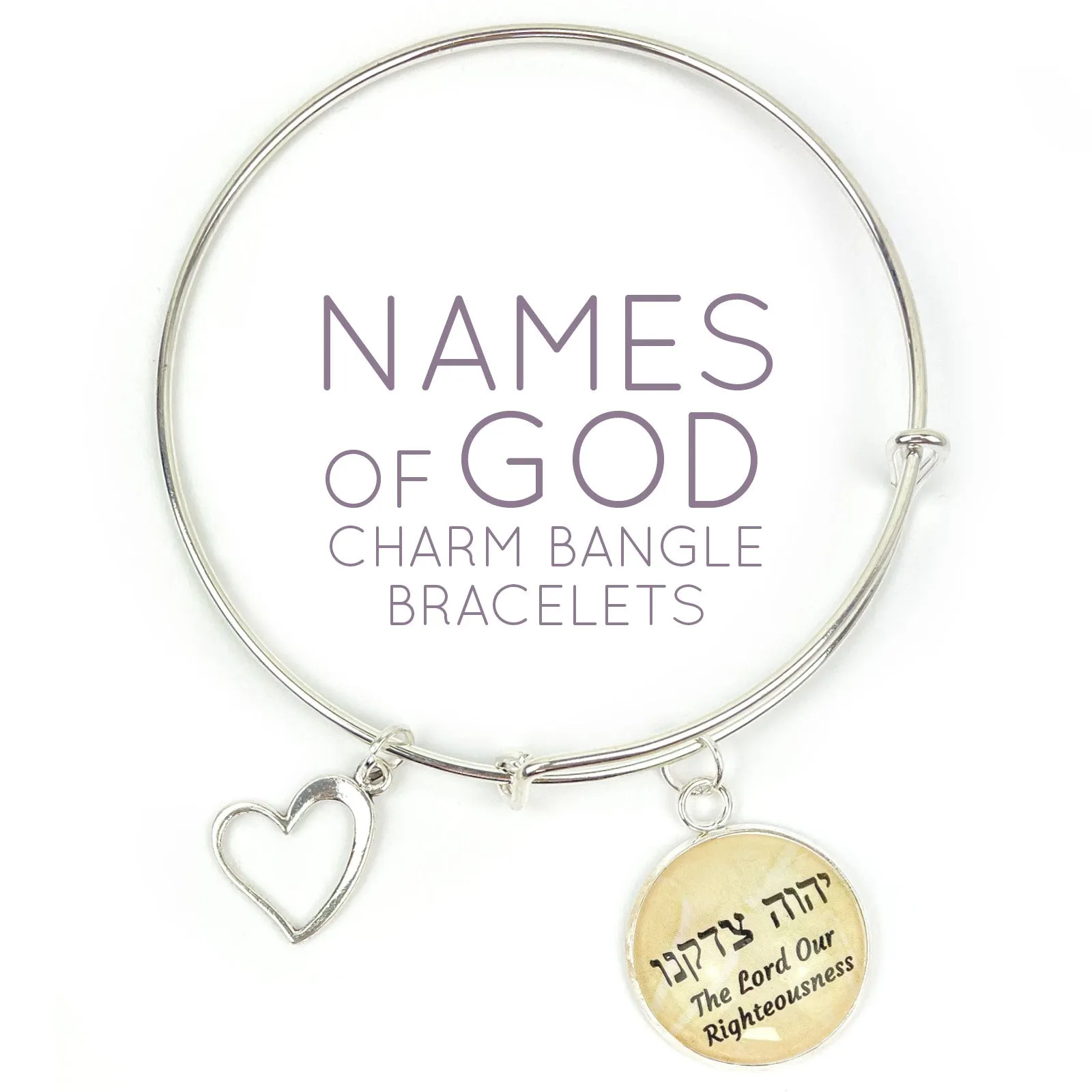 God Almighty – El Shaddai – Hebrew Names of God Charm Bangle Bracelet, Silver