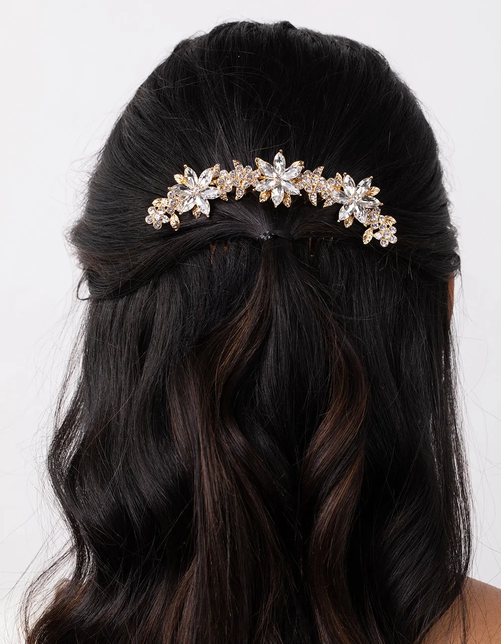 Gold Classic Diamante Flower Comb