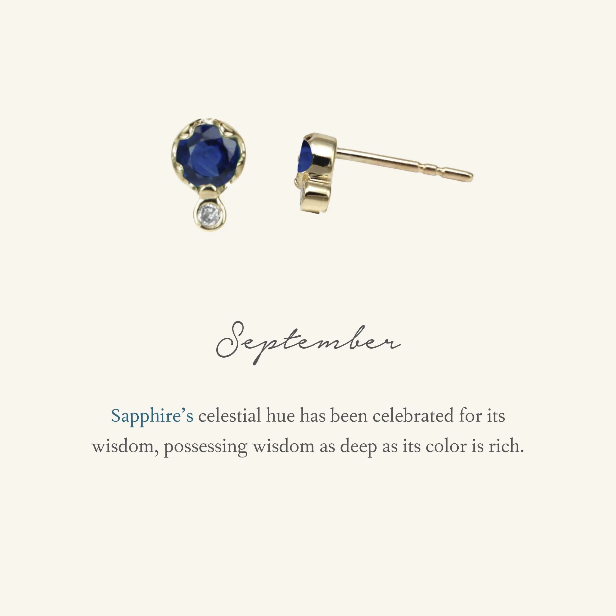 Gold Sapphire & Diamond Birthstone Stud Earrings