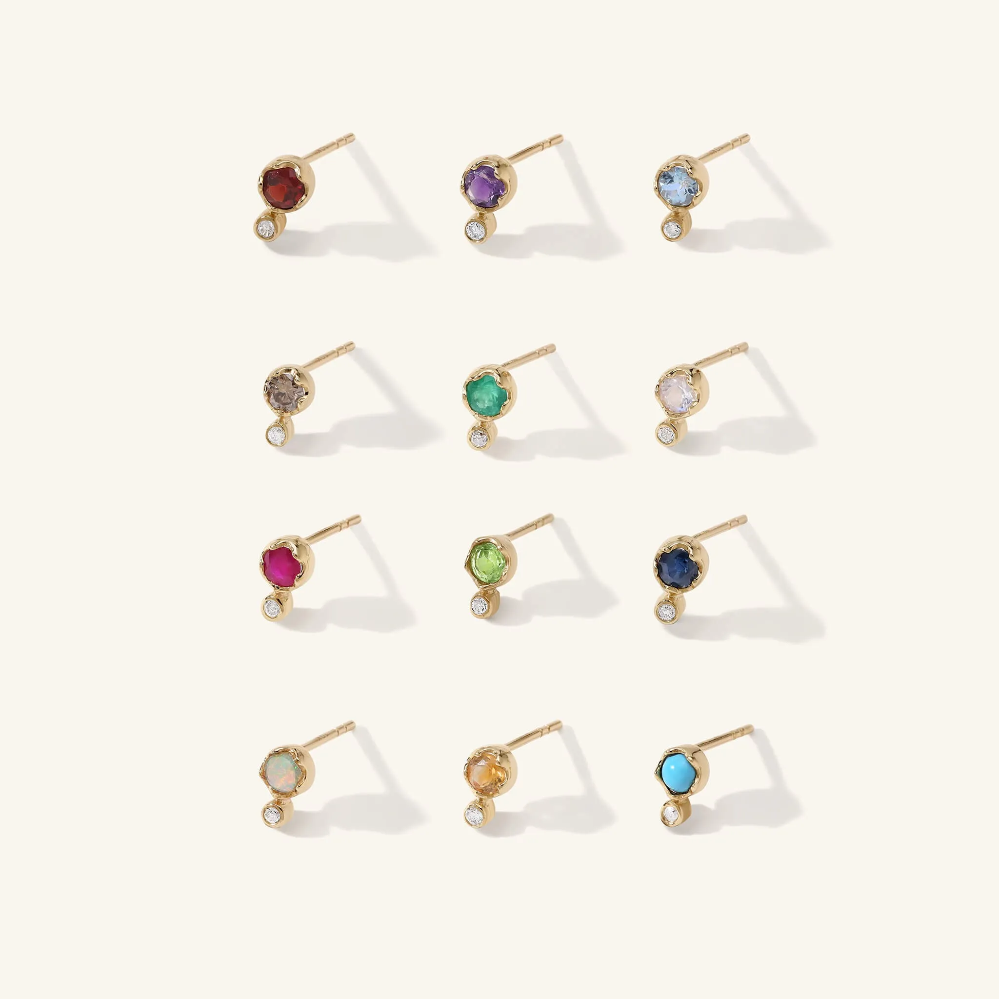 Gold Sapphire & Diamond Birthstone Stud Earrings