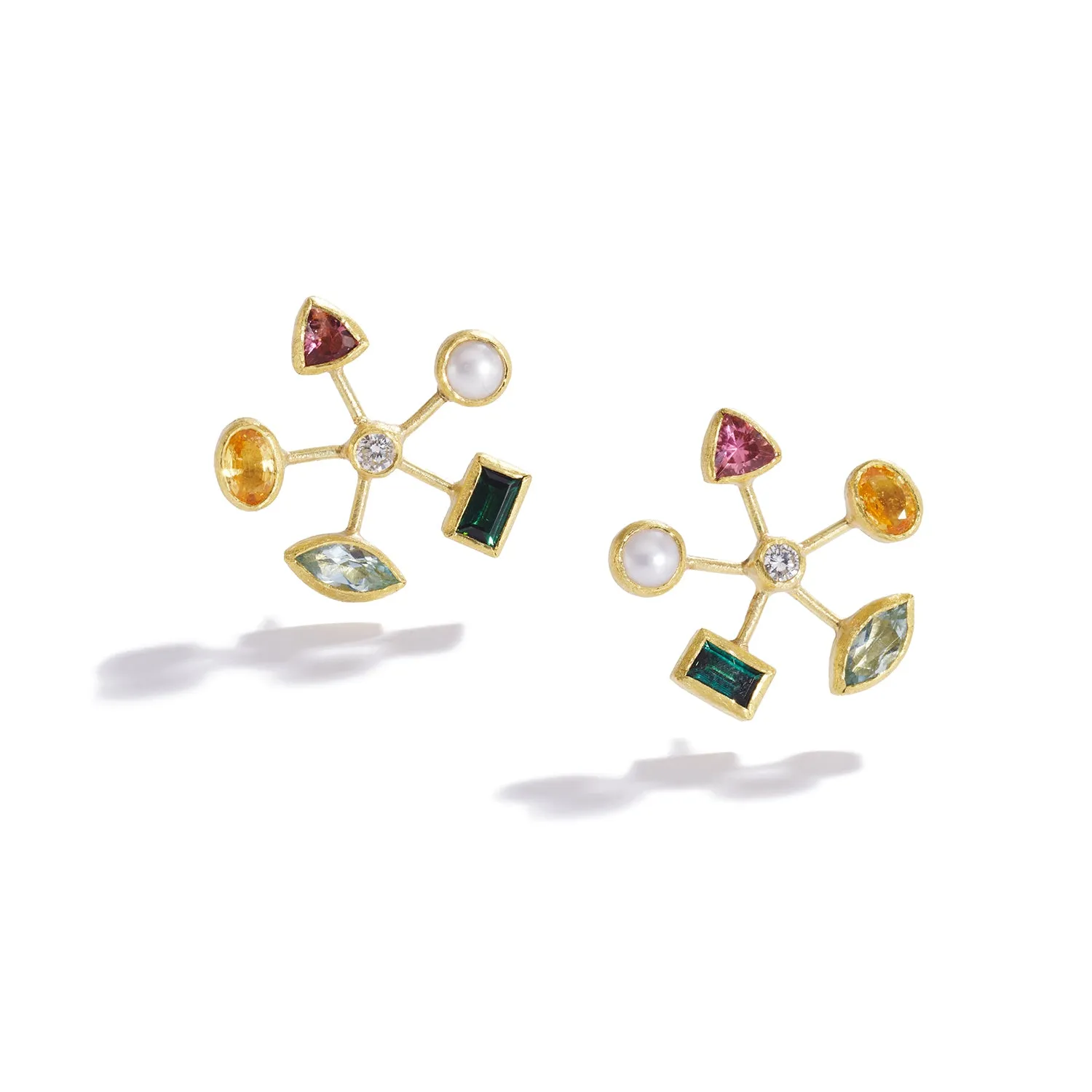 Golden Flower Multi Gem Earrings