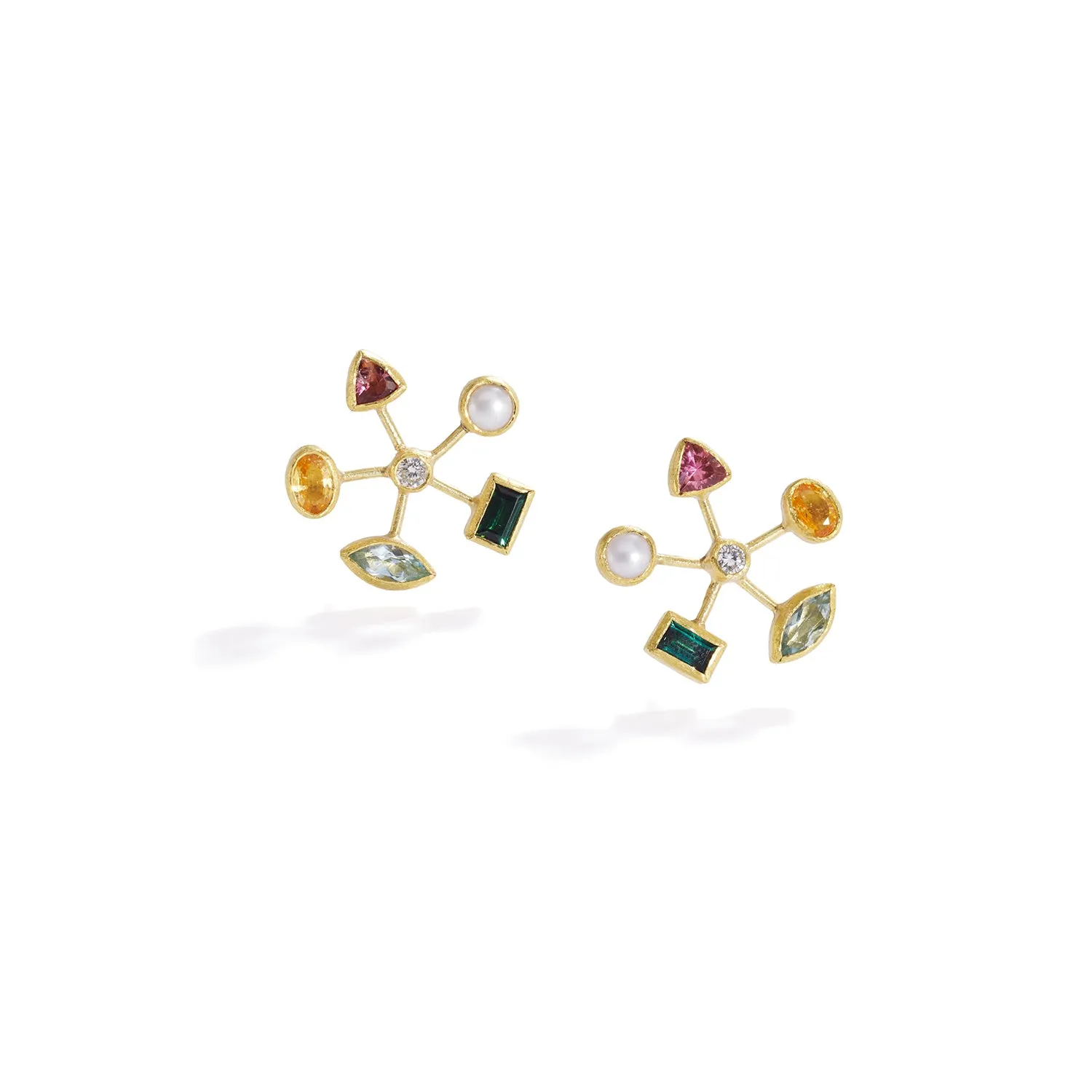 Golden Flower Multi Gem Earrings