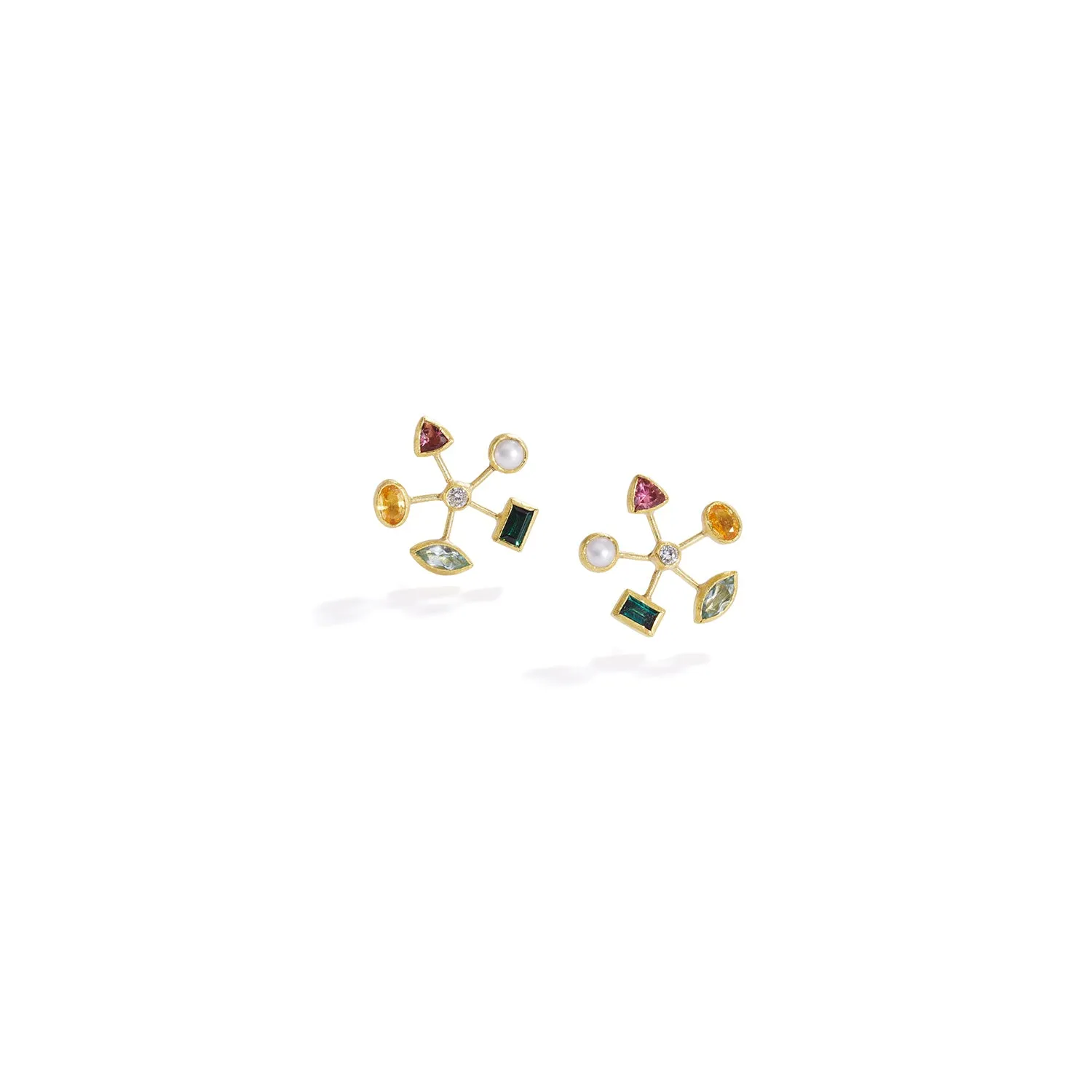 Golden Flower Multi Gem Earrings