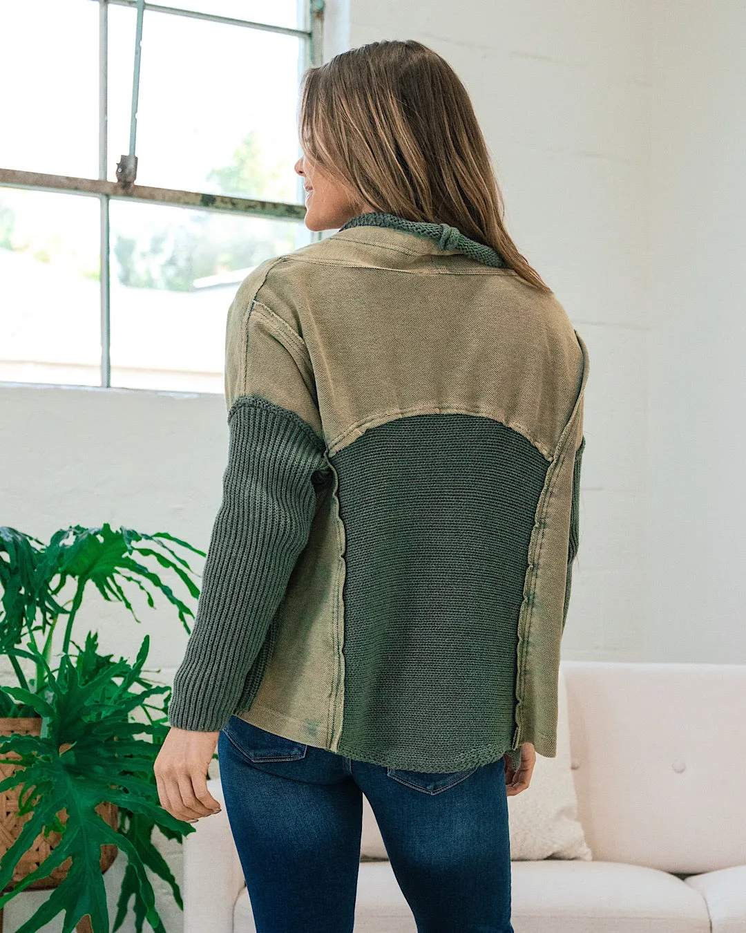 Grandpa Sweater Knit Cardigan - Olive