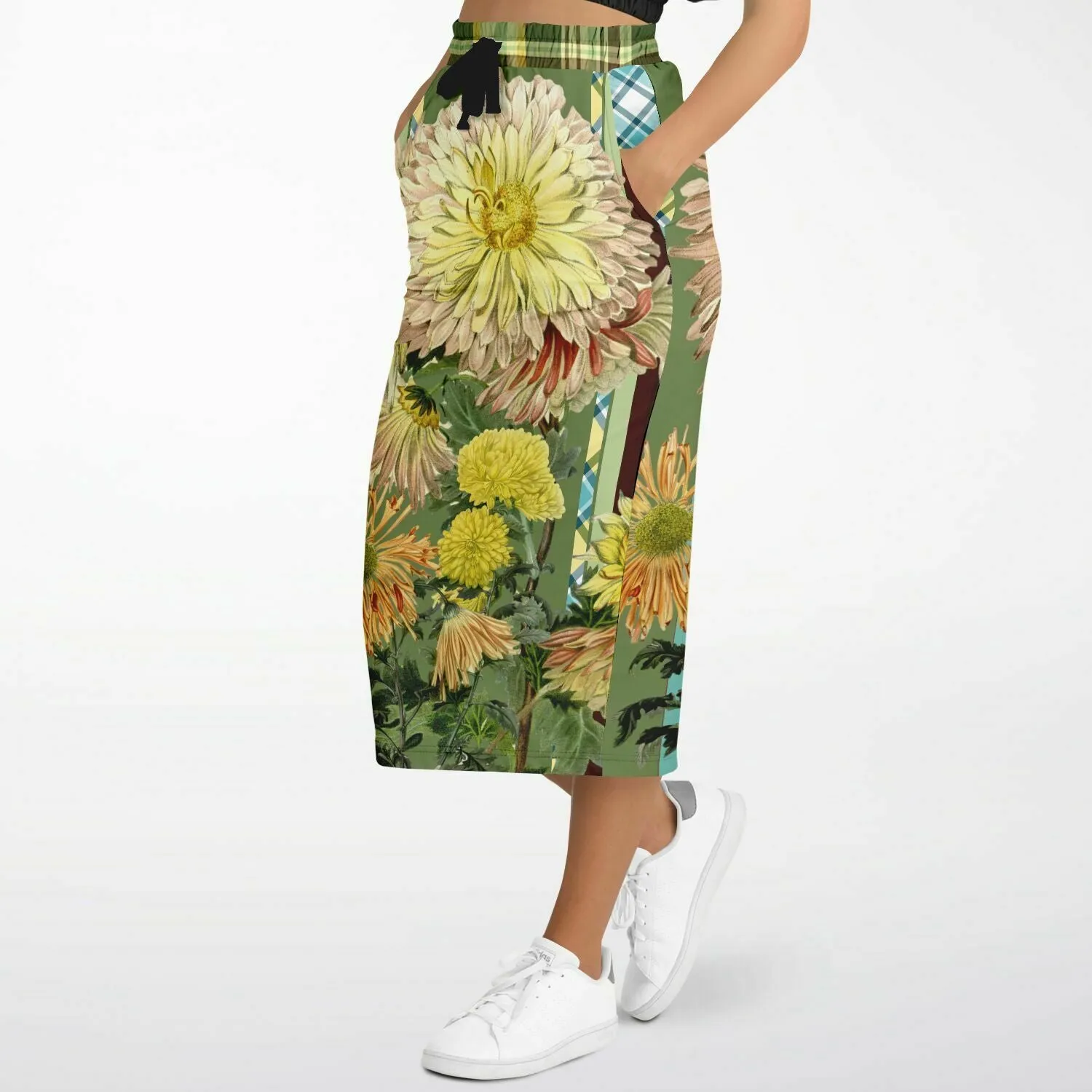 Green Caravan Floral Eco-Poly Long Pocket Skirt