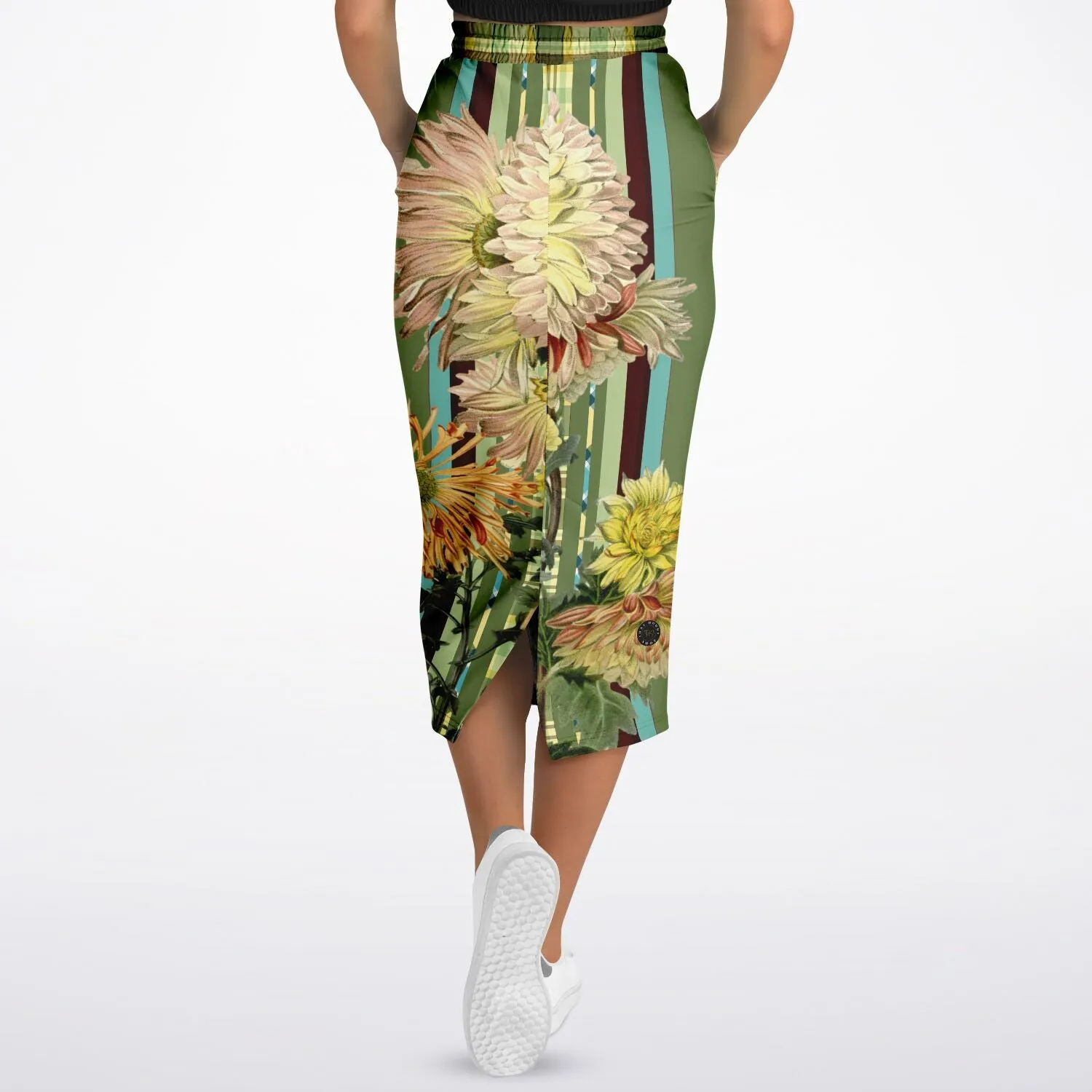 Green Caravan Floral Eco-Poly Long Pocket Skirt