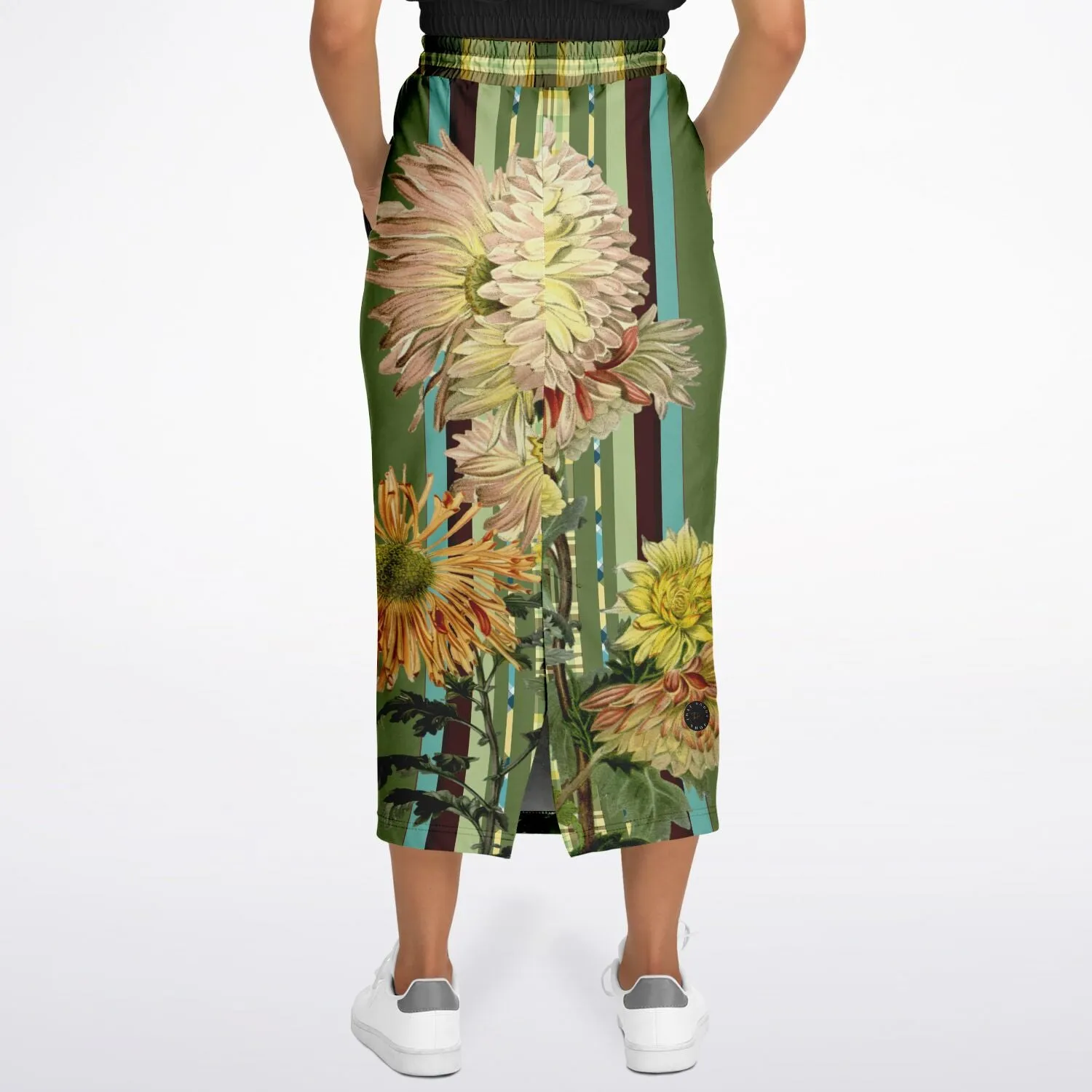 Green Caravan Floral Eco-Poly Long Pocket Skirt