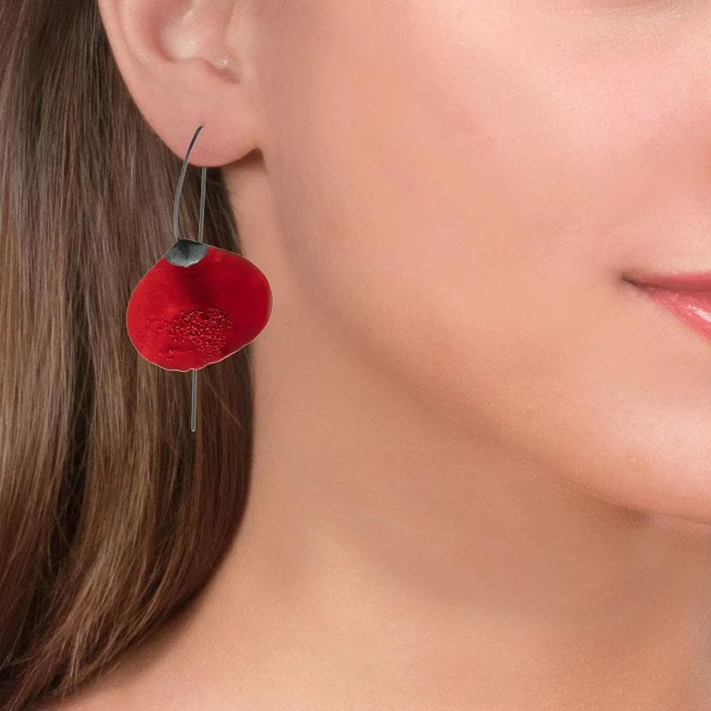 Handmade Black Silver Red Flower Impressive Drop Earrings